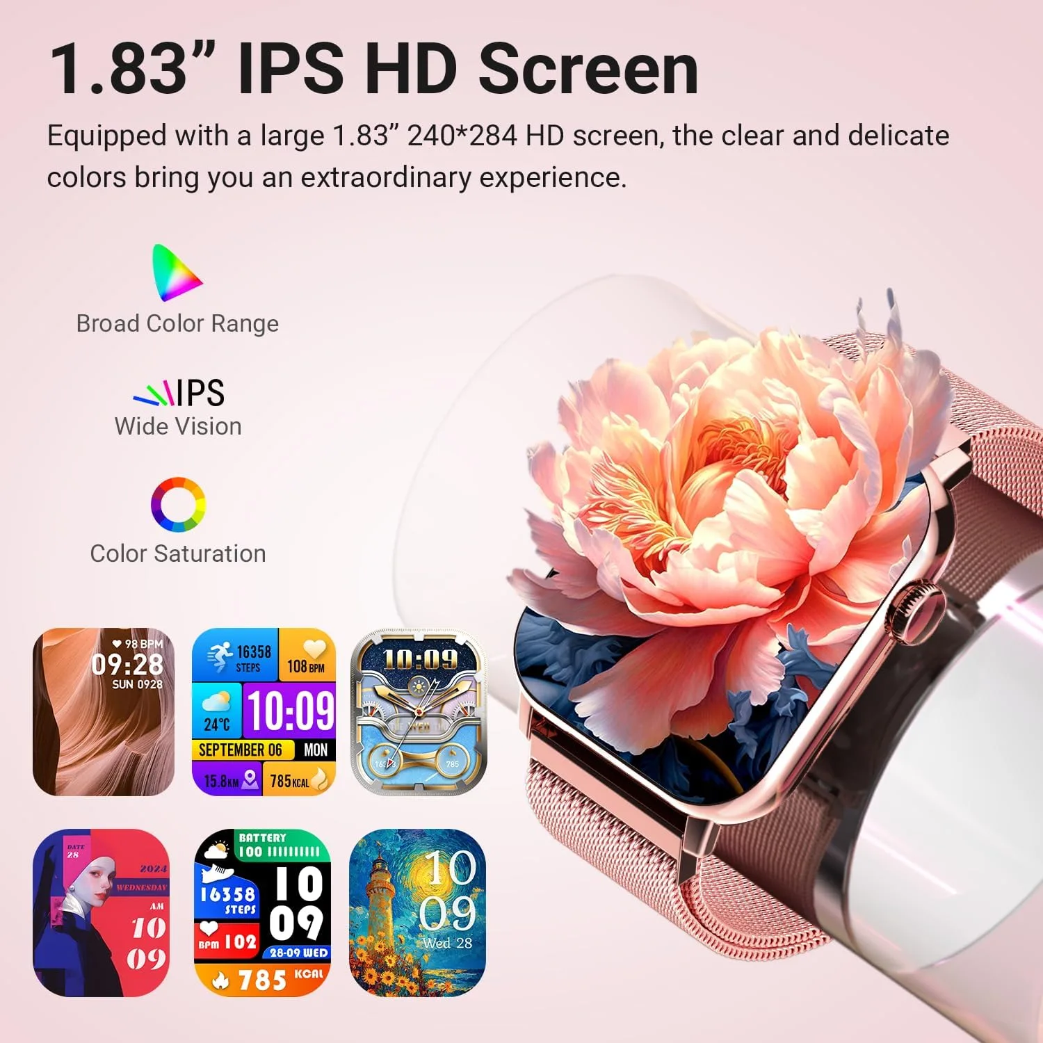Smart Watch for Women, 1.83''HD with Bluetooth Answer/Make Calls, 3 Bands, Fitness Tracker Heart Rate Sleep Monitor, 120+ Sport Modes, IP68 Waterproof, 7 Day Battery, Smartwatch for Android iPhone