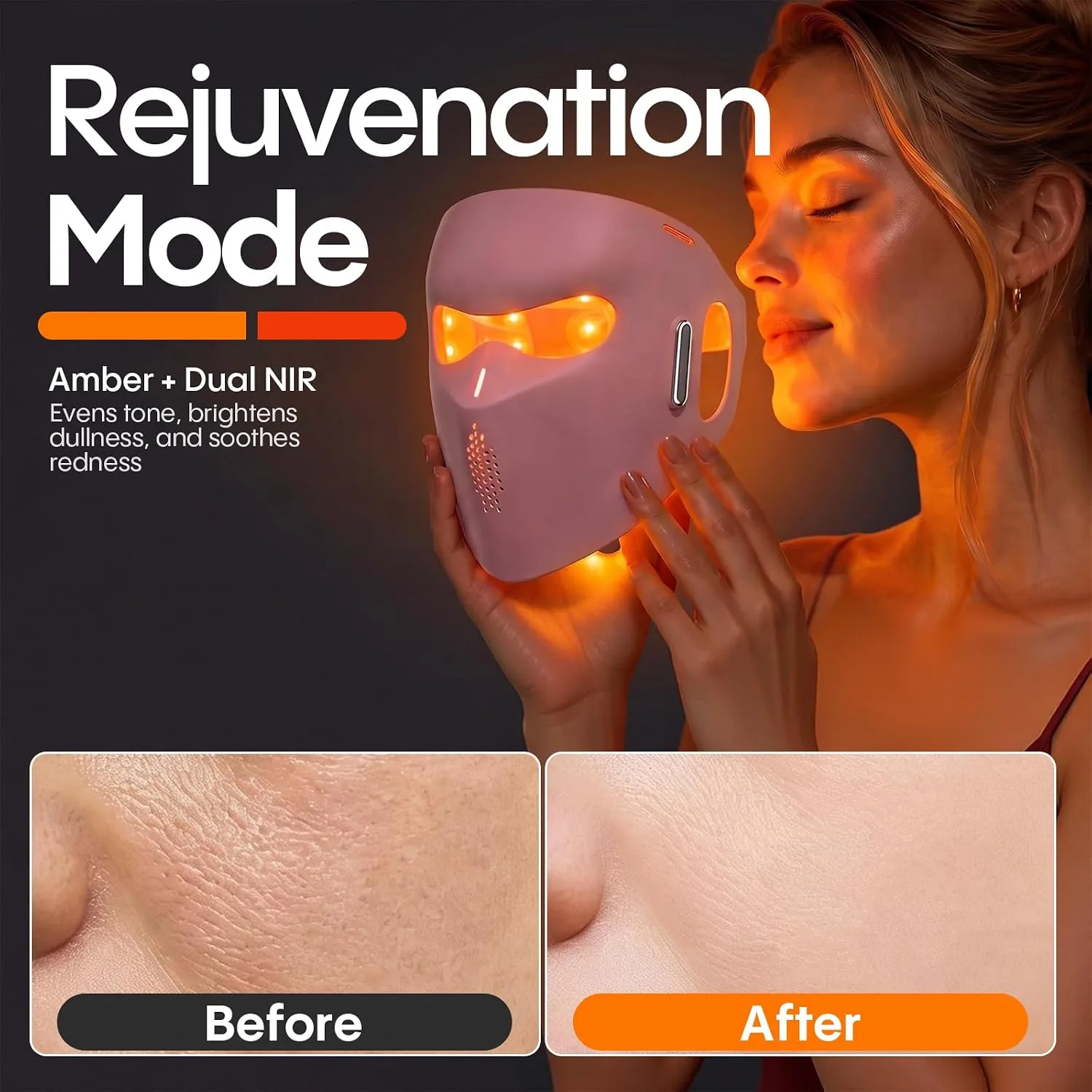 LED Face Mask with Near-Infrared, Red & Blue Light - Professional-Grade Skin Rejuvenation Device for Fine Lines, Uneven Skin Tone & Dullness