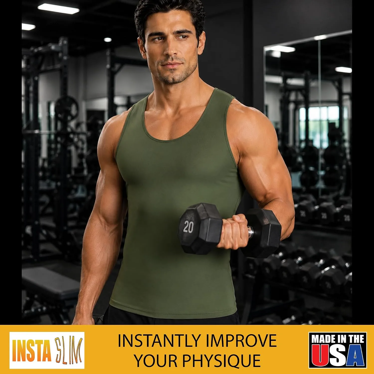 Insta Slim - Made in USA 3 Pack Compression Muscle Tank Body Shapers for Men. Back Support, Slimming Shapewear Undershirt