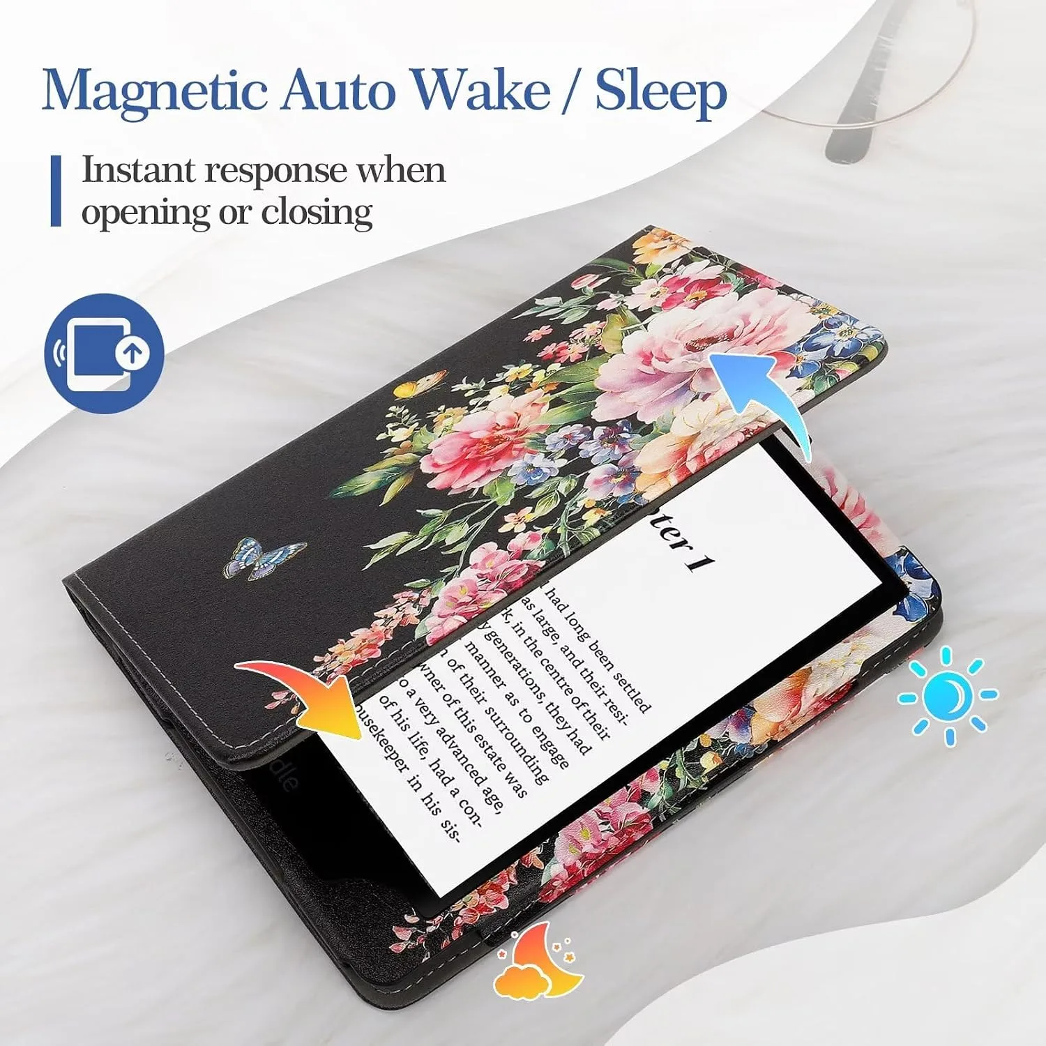 Case for 6" Kindle Paperwhite (10th/7th/6th/5th Generation), Black Peony