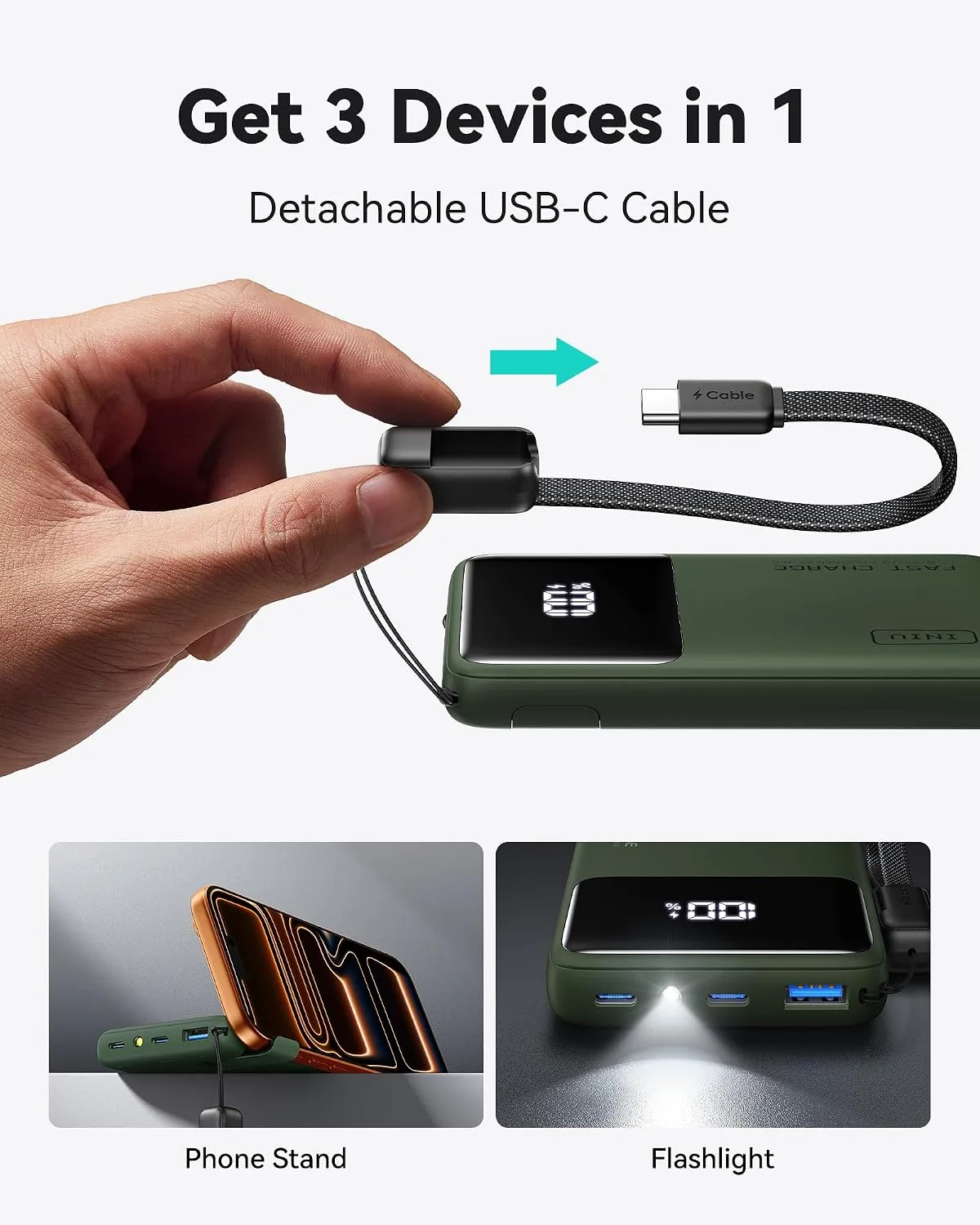 INIU Power Bank, Compact 10000mAh 45W PD Fast Charging Portable Charger