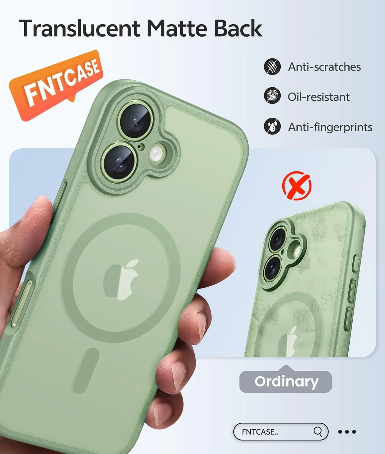 FNTCASE for iPhone 17 Case, Fit for Magsafe, Light Moss