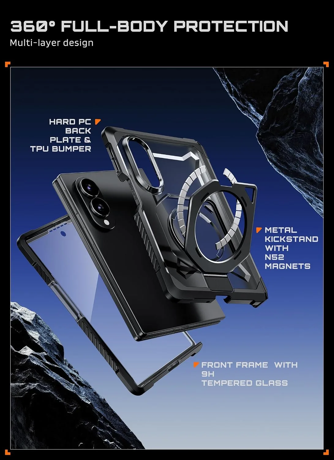 SUPCASE for Galaxy Z Fold 8 Case with Tempered Glass Screen Protector Black