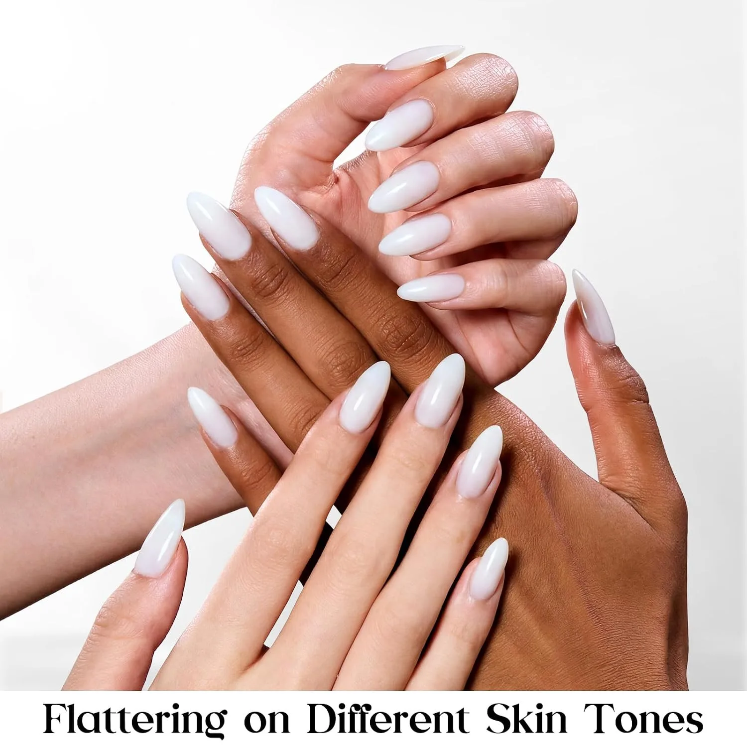 Beetles Milky White Press on Nails Short Almond Fake Nails 160PCS DIY