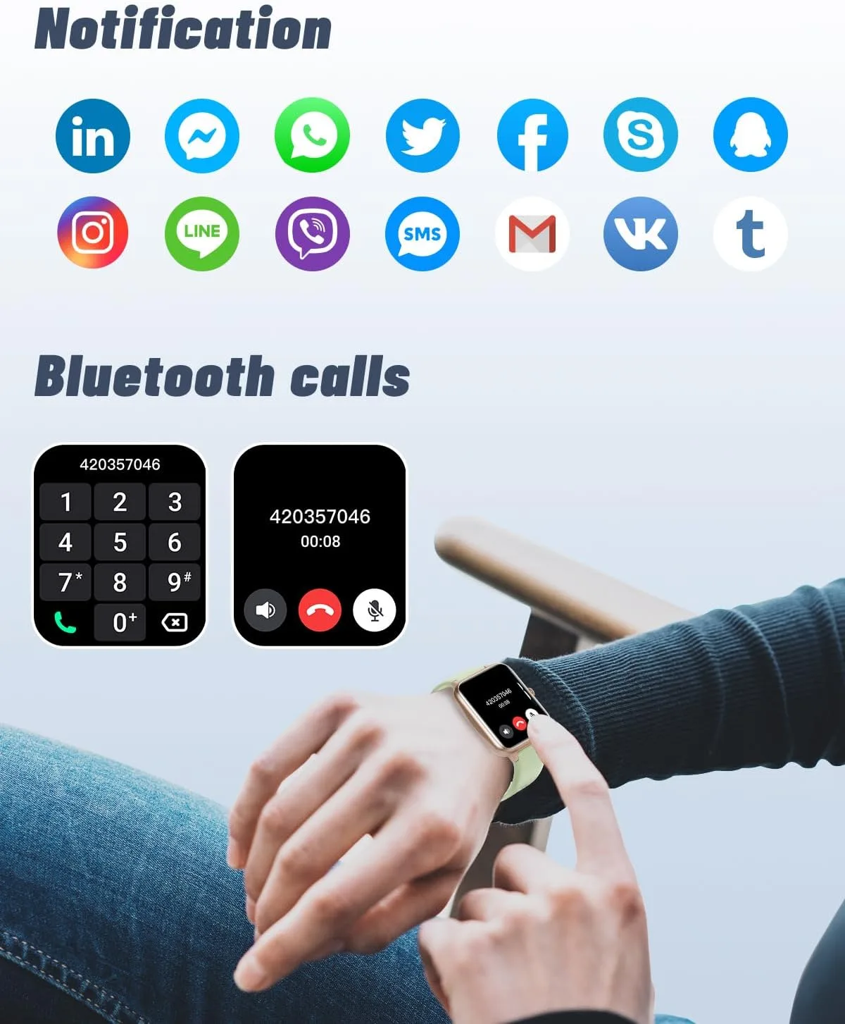 GRV Smart Watch for Men Women, Bluetooth Call, for iPhone Android Aqua GD