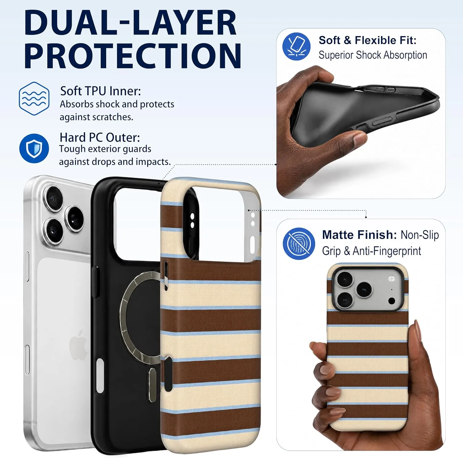 Magnetic for iPhone 17 Pro/18 Pro Brown Striped Phone Case Stripes