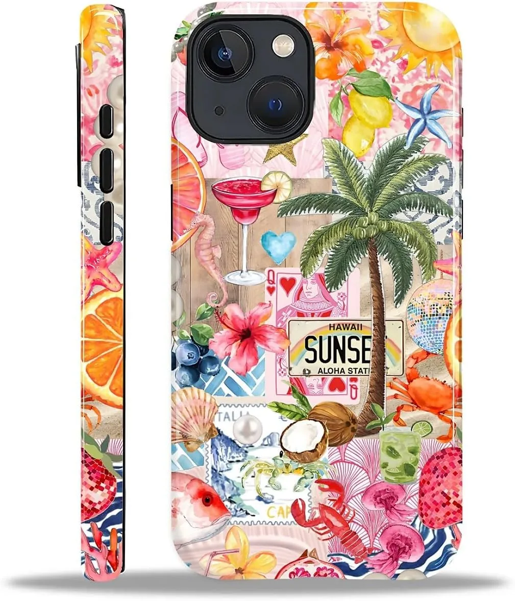 DAIZAG Case for iPhone 14 Plus,Mixed 2 Layer Design Shockproof Soft TPU Ddouble Protection Phone Case for iPhone 14 Plus-Aesthetic Summer Beach