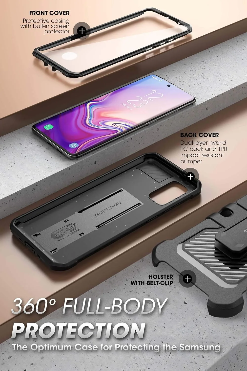SUPCASE for Galaxy S20 FE Case with Built-in Screen Protector, Black
