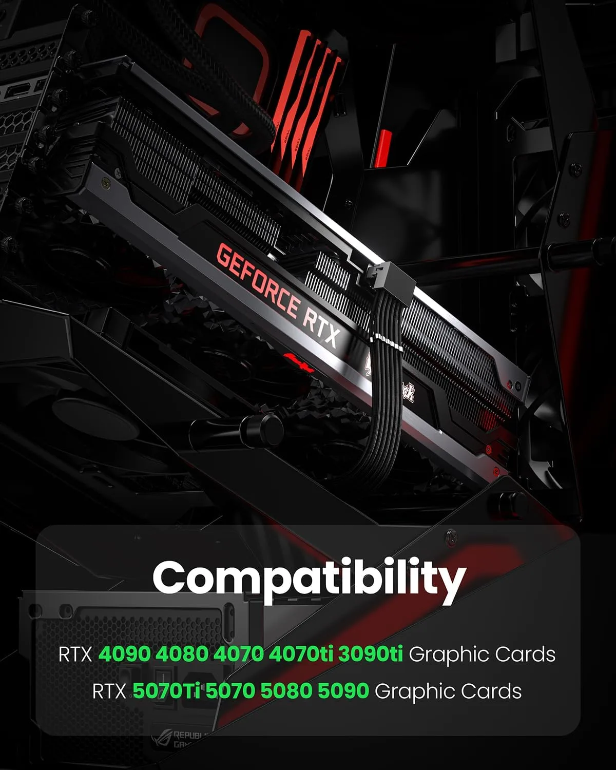 Fasgear PCIE 5.0/5.1 16pin GPU Cable Adapter, Type B, Black