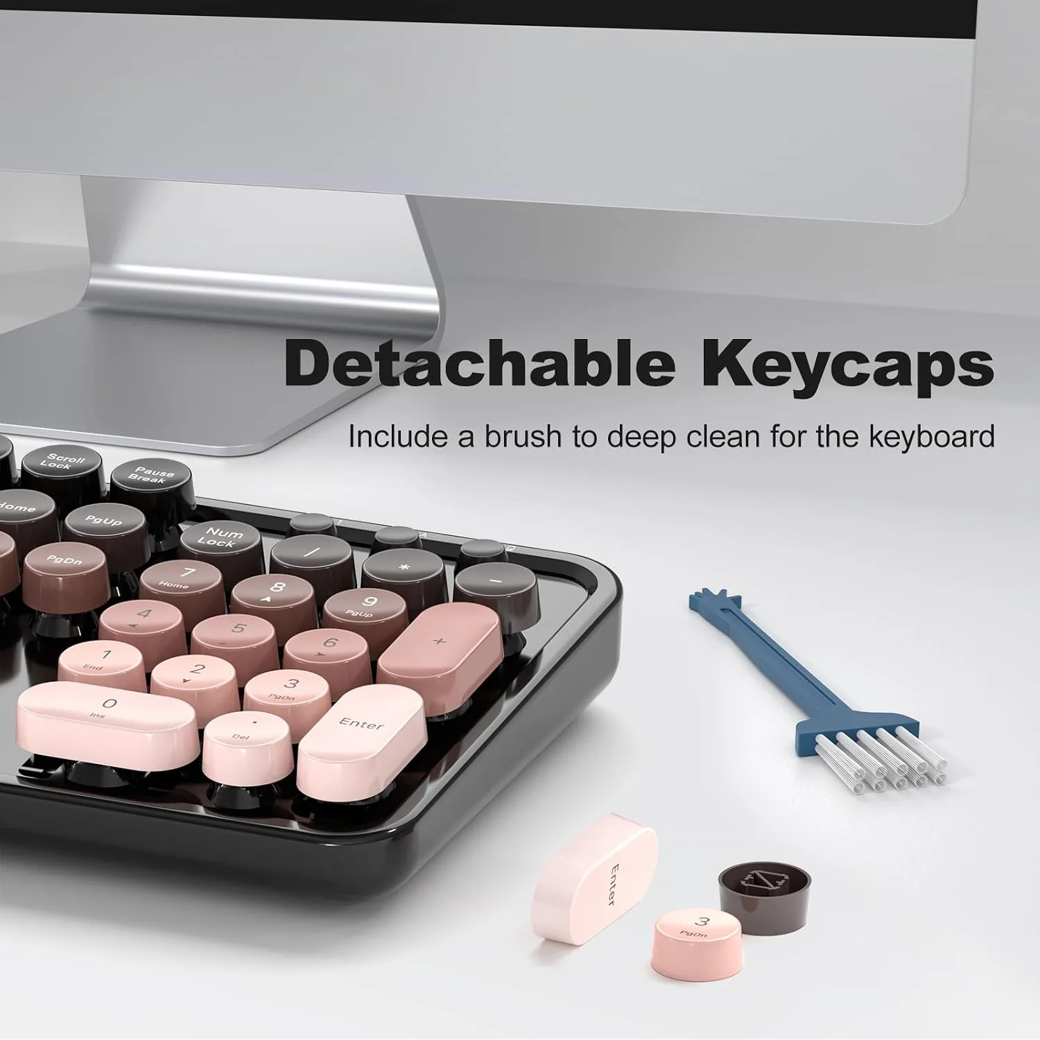 MOFII Wireless Keyboard and Mouse Combo, Full Size 2.4G Plug and Play Typewriter Retro Round Computer Keyboard and Mouse Set for Windows, Computer, Desktop, PC, Notebook - (BlackBerry Gradient)