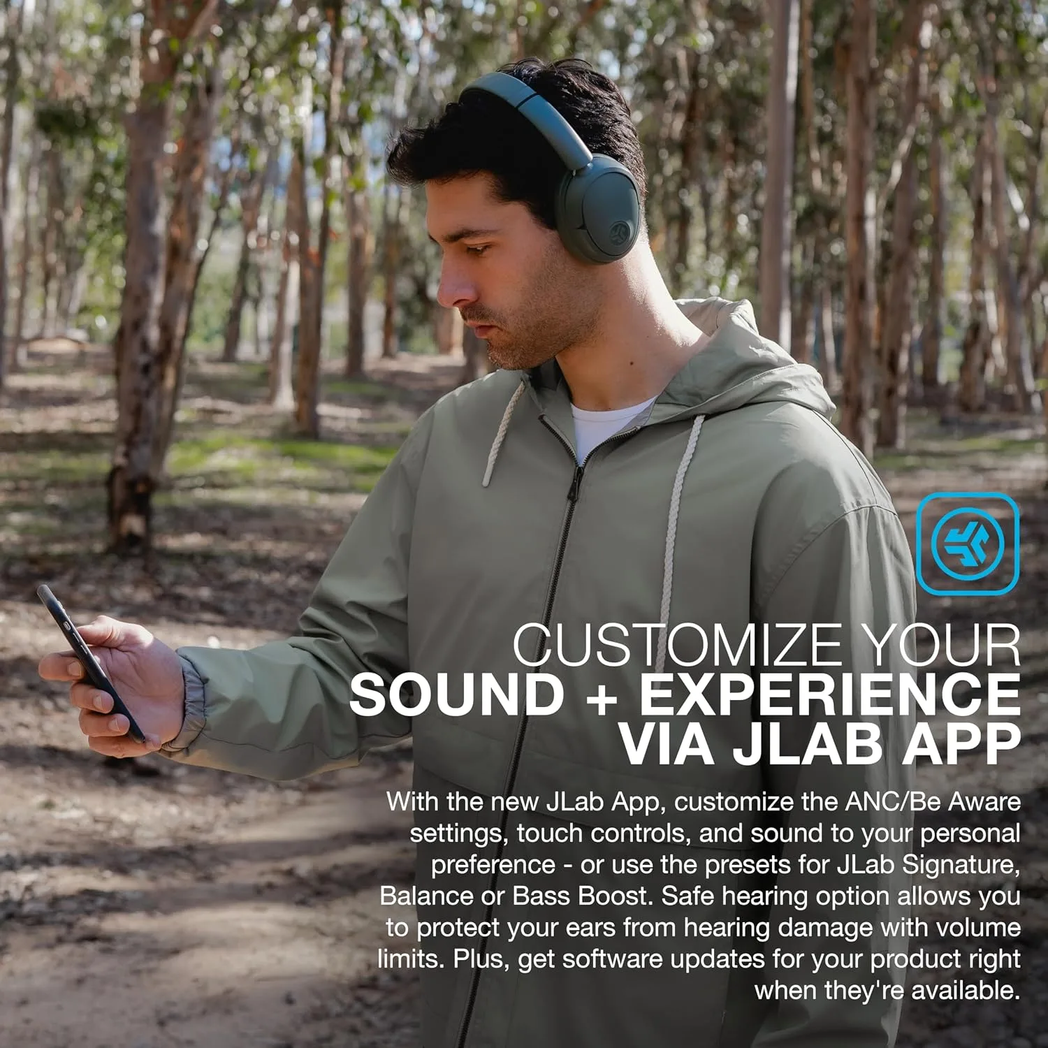 JLab JBuds Lux ANC Wireless Over-Ear Headphones, Sage