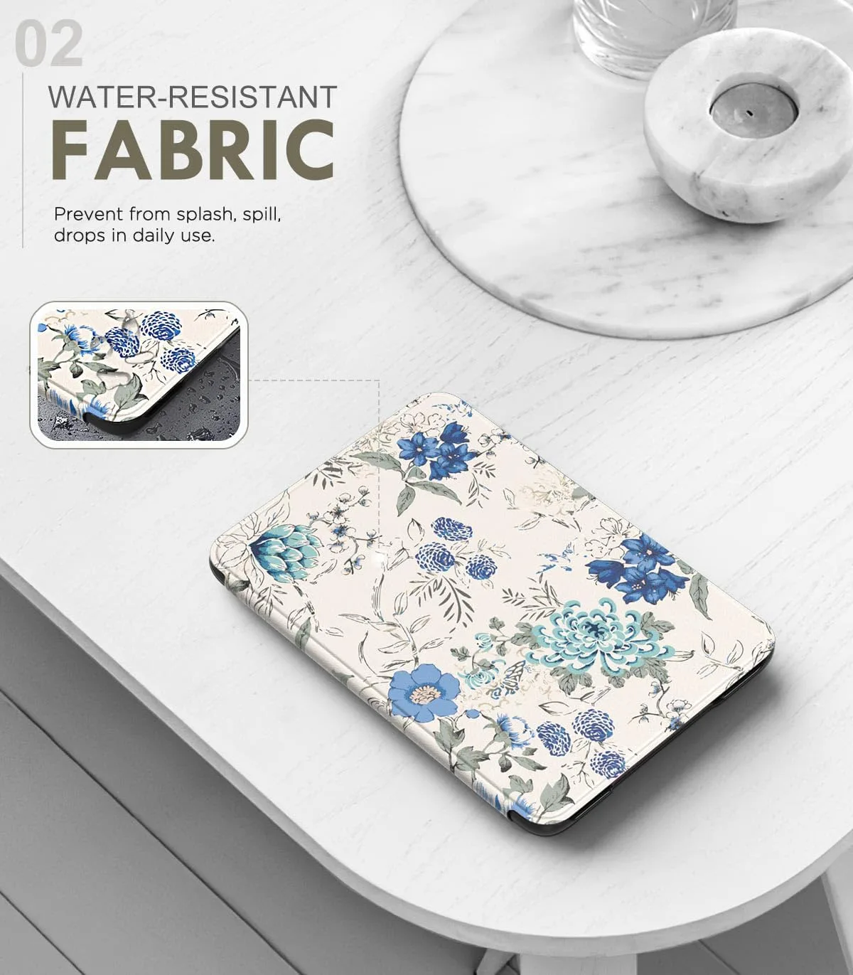 MoKo Case for 6" Amazon Kindle Basic 11th Gen 2024/2022, White Blue Floral
