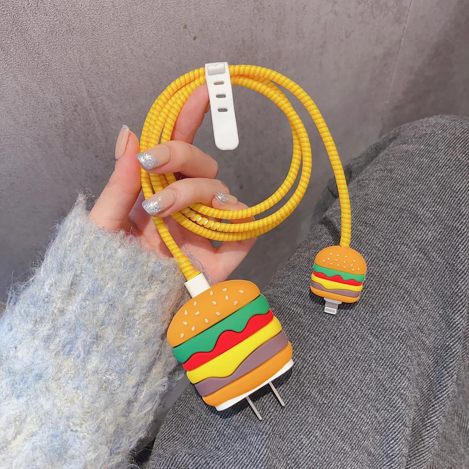 Compatible with iPhone 18W/20W USB-C Charger Protector Cover, 3D Cute Cartoon Charger Case for Apple iPhone 20W USB-C Power Adapter and Lightning Cable Protective Wire Saver (Hamburg)