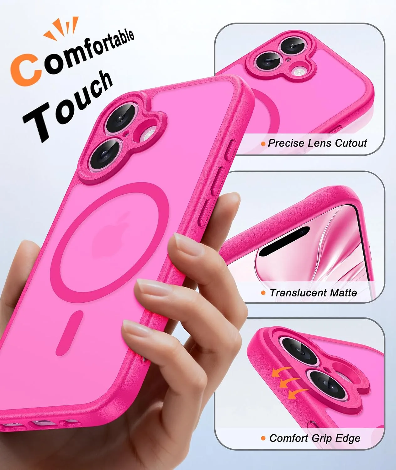 FNTCASE for iPhone 16 Plus Case Fit for MagSafe Hot Pink