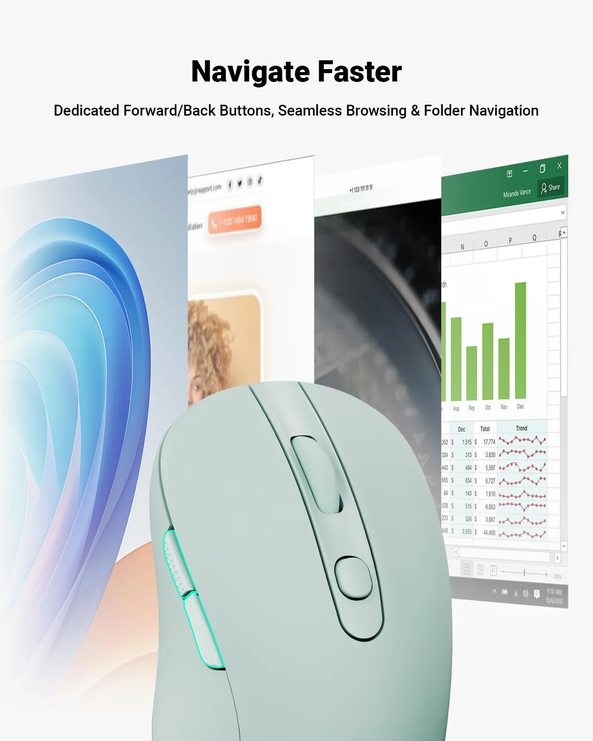 USB Wireless Mouse for Laptop PC Mac, 2.4GHz Cordless Mouse-Mint Green