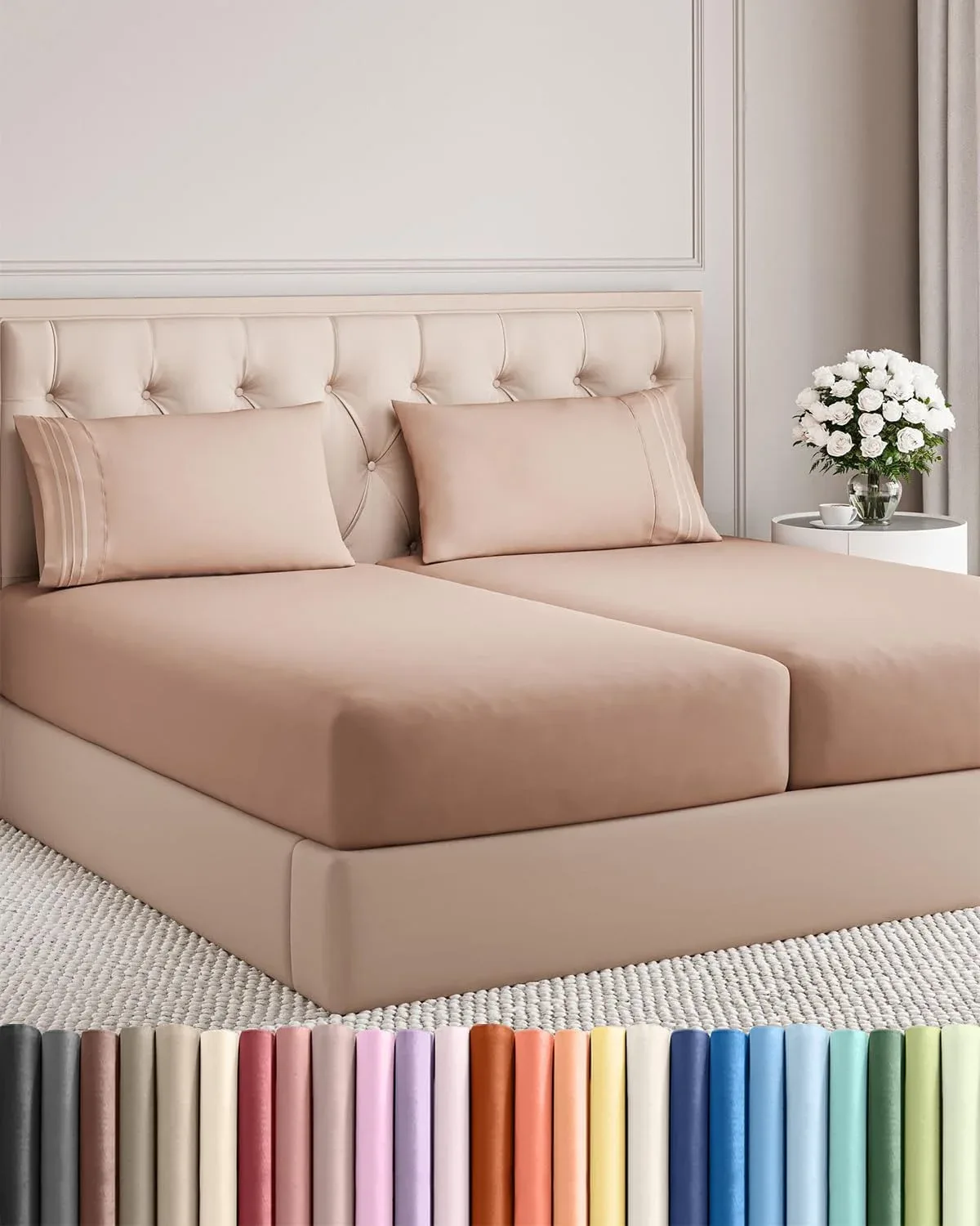 Split King Size 5 Piece Sheet Set - Breathable & Cooling Sheets - Mauve