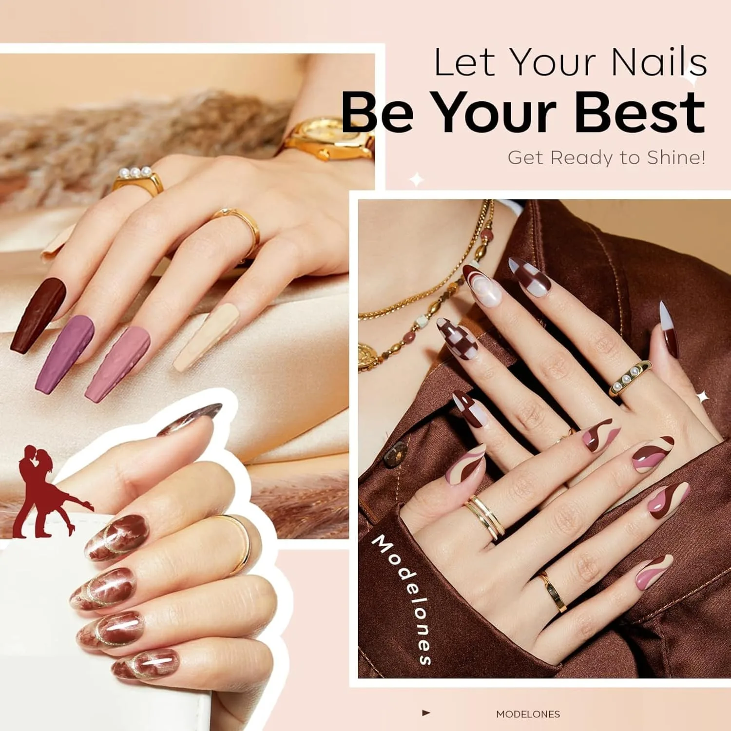 modelones Gel Nail Polish Set Glitter Nude 6Colors Purple Brown