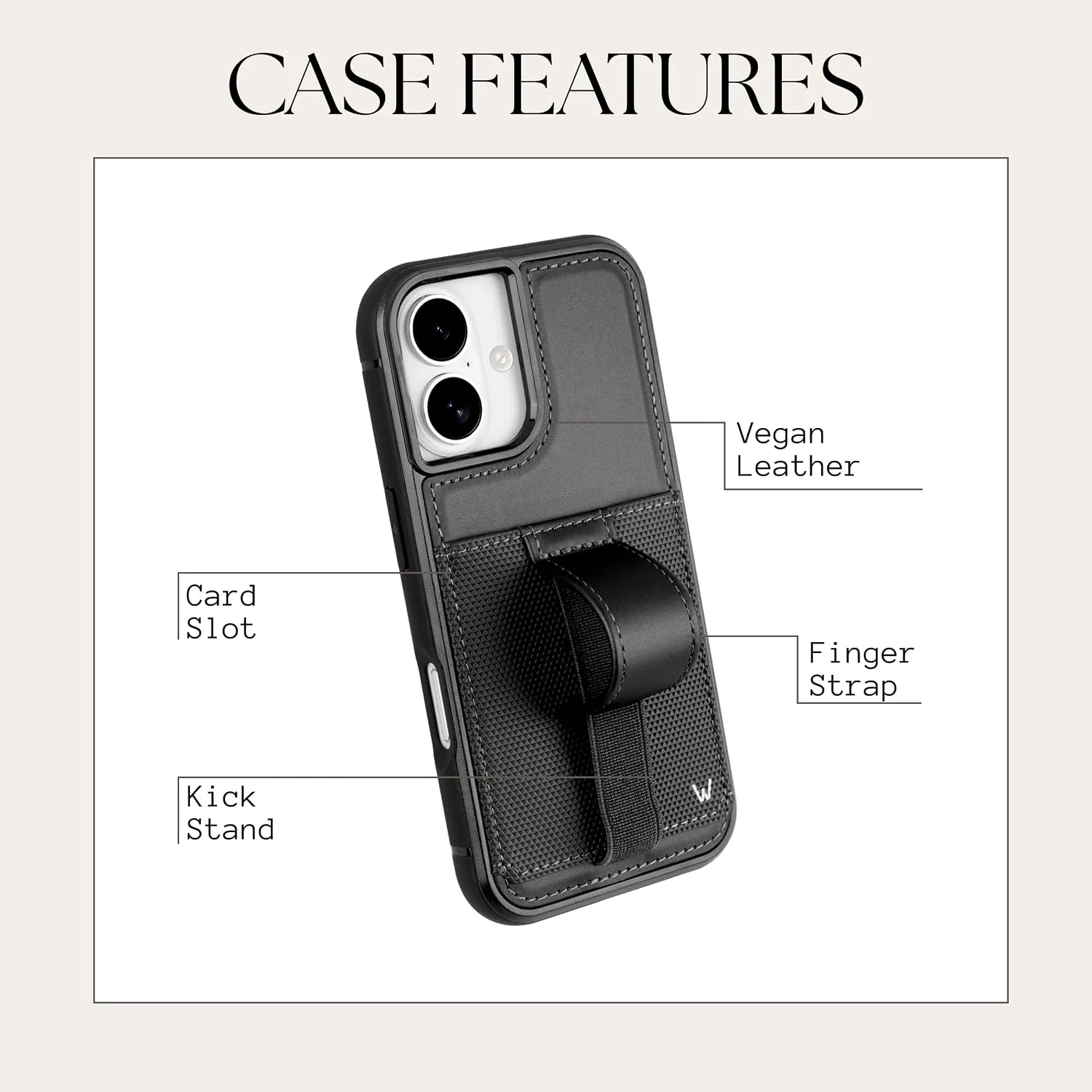 Walli Cases Wallet Phone Case for iPhone 16, Card Holder Kickstand