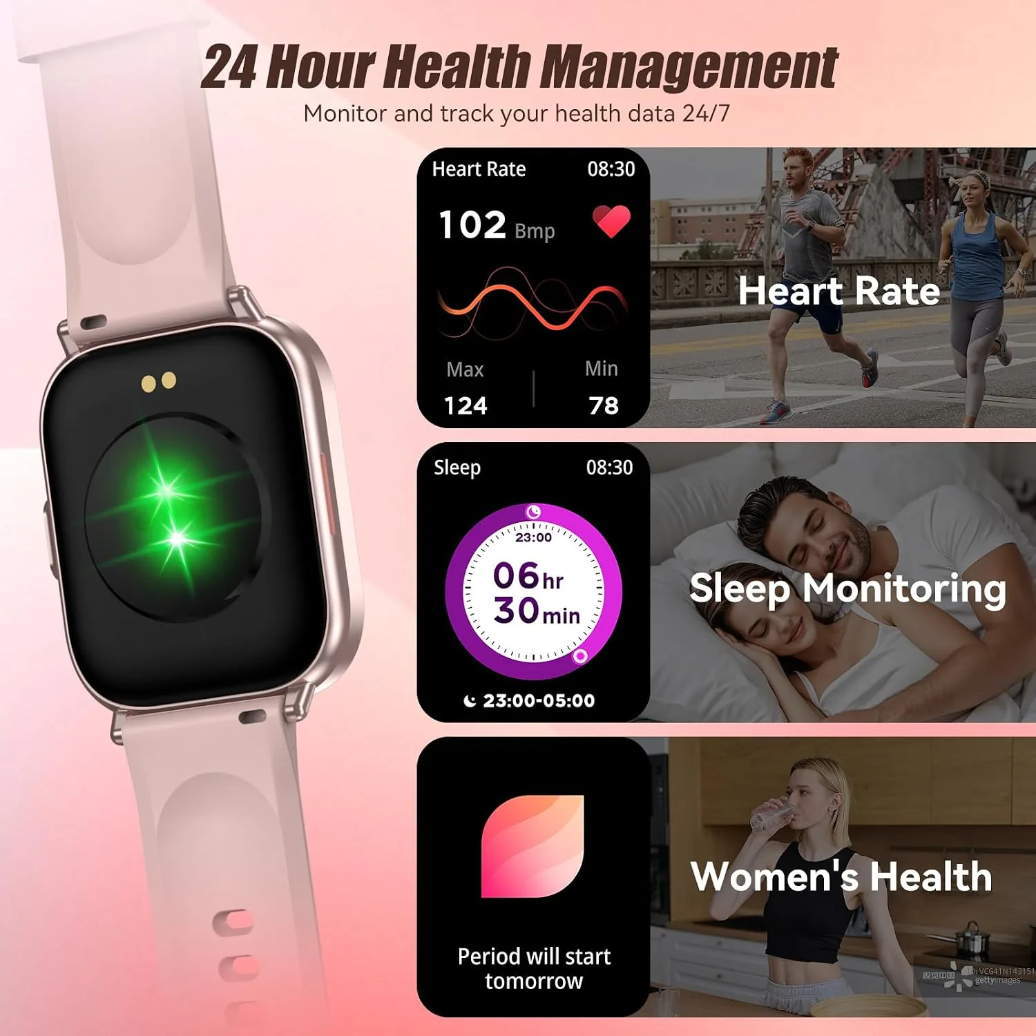 Smart Watch for Men Women, 2.01" HD Fitness Tracker with Heart Rate and Sleep Monitor, Bluetooth Calls & Notifications, 120+ Sport Modes, IP67 Waterproof, Compatible with Android & iOS, Pink