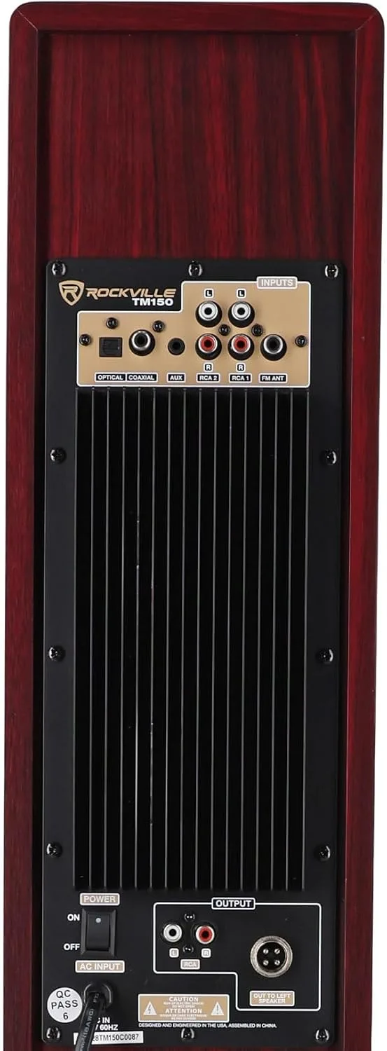 Rockville TM150C Cherry Powered Home Theater Tower Speakers Dual 10" Subs