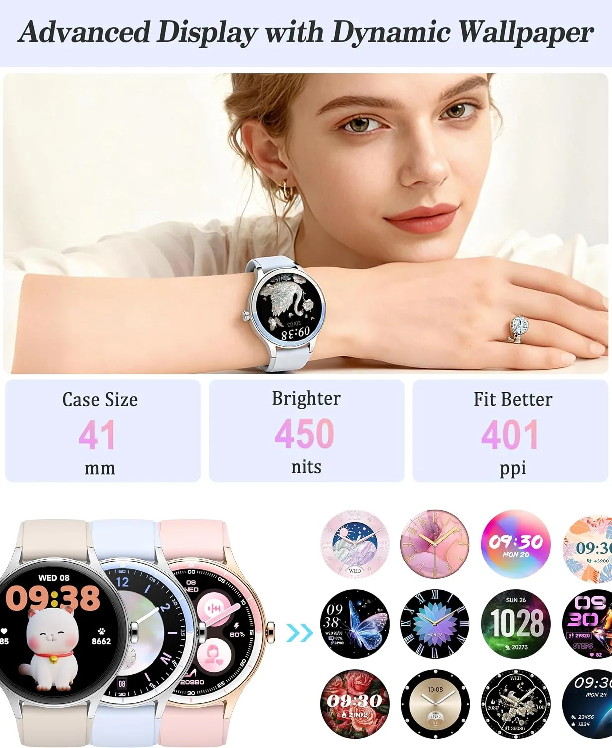 Smart Watch for Women, Ladies & Men, 1.27'' Fitness Watch [41mm case] with Call Receive/Dial, Heart Rate/Stress/Sleep Monitor, AI Voice, IP68 Waterproof Smartwatch with Calendar, Calculator, Games