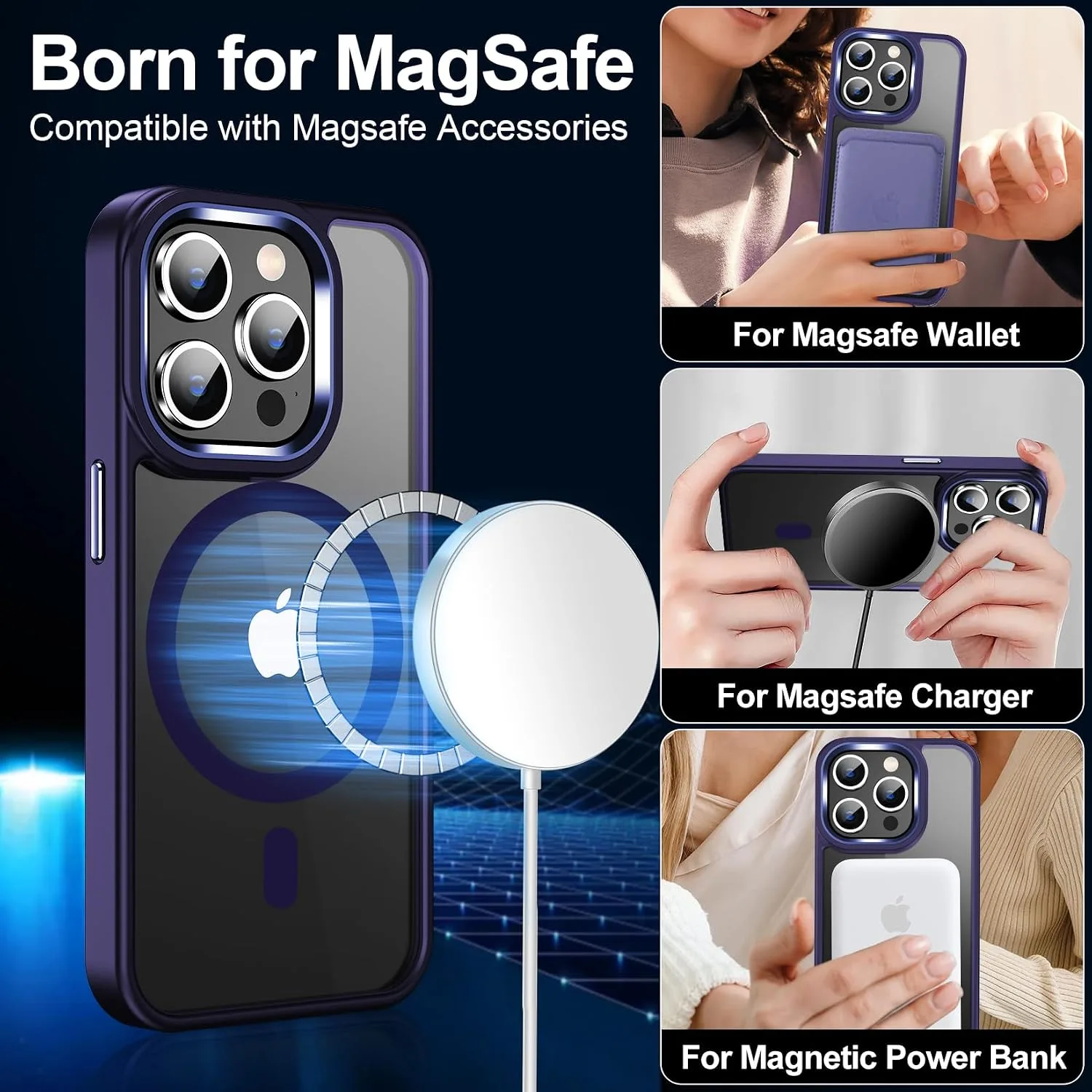 Temdan for iPhone 15 Pro Case with Screen Protector Clear Purple