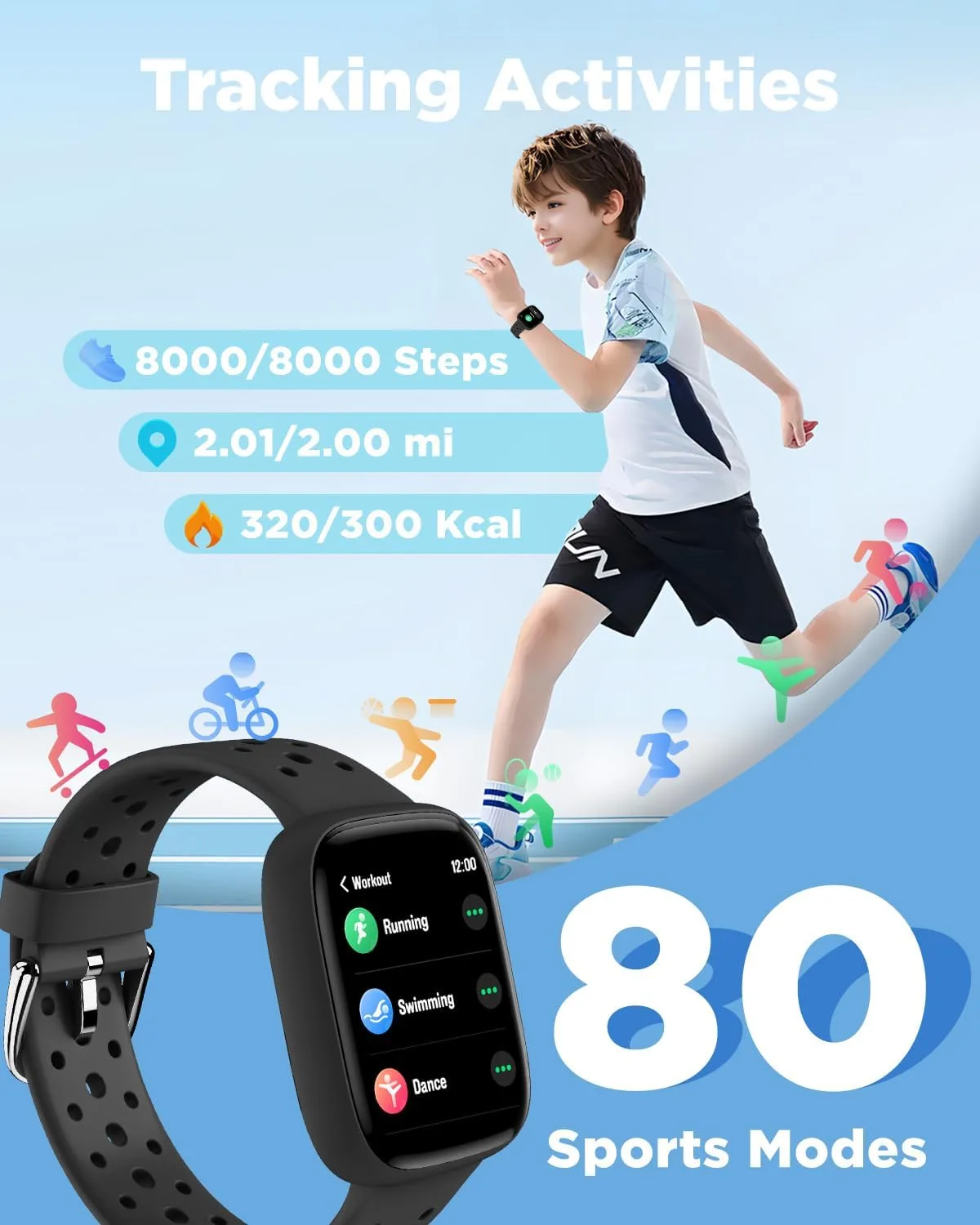 BIGGERFIVE Kids Smart Watch No Phone Needed, 1.8" Fitness Tracker Watch