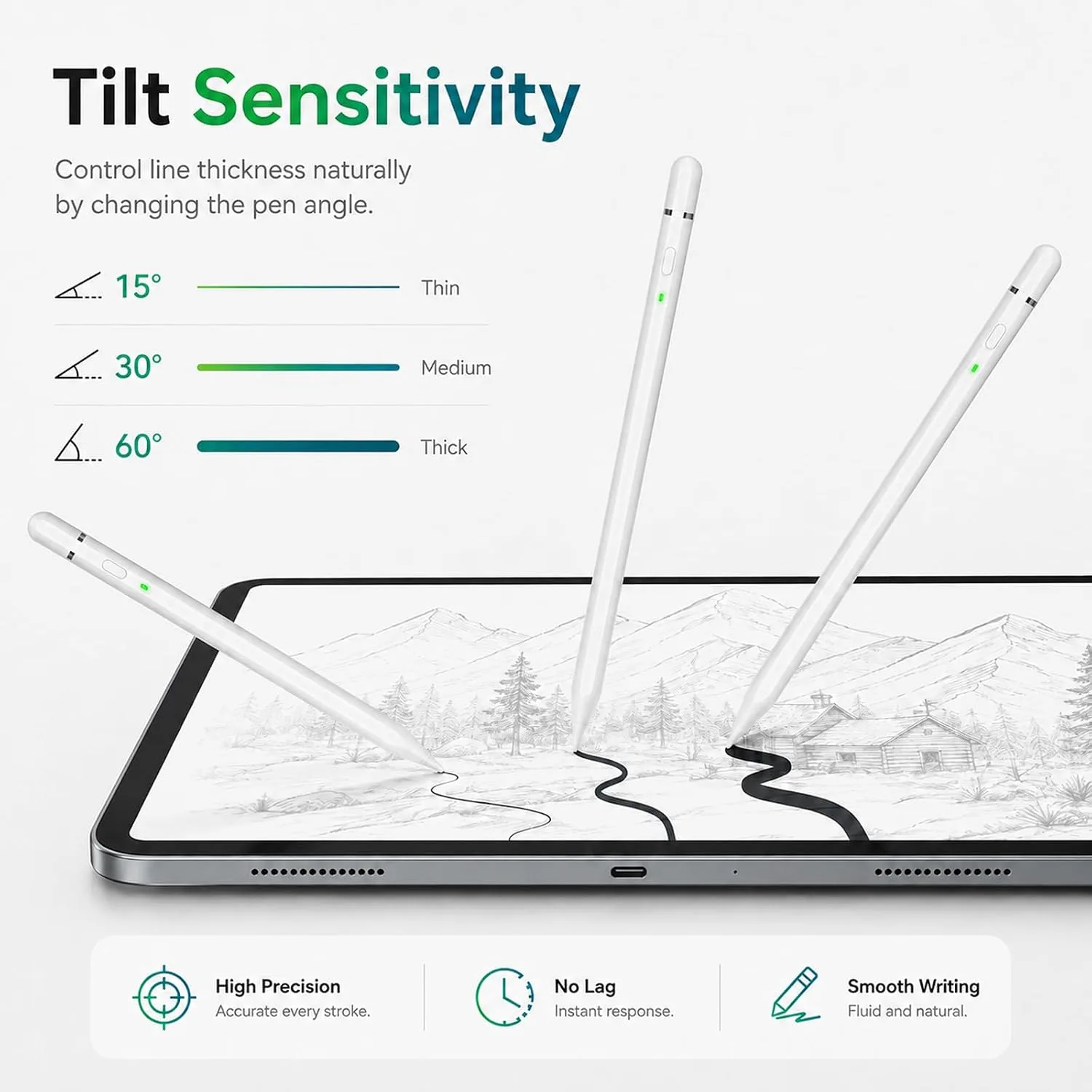 KIROSA Pencil 1st Generation for Apple iPad 2018-2026, USB-C Fast Charging
