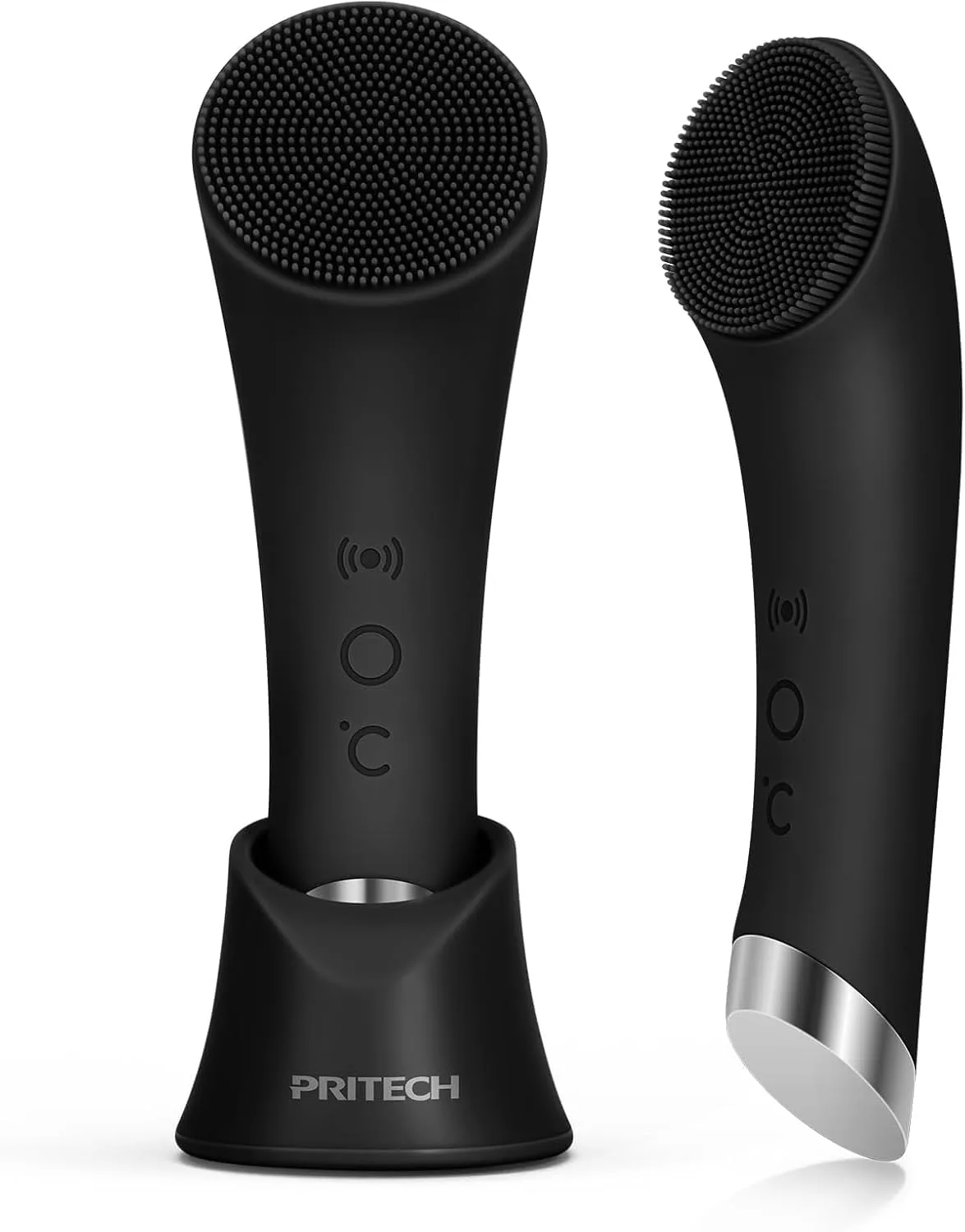 PRITECH Silicone Face Scrubber, Rechargeable Facial Cleansing Brush with Heat Massage End, Vibrating Exfoliator Scrubber for Deep Cleaning, Waterproof Face Brush for Women and Men (Green)