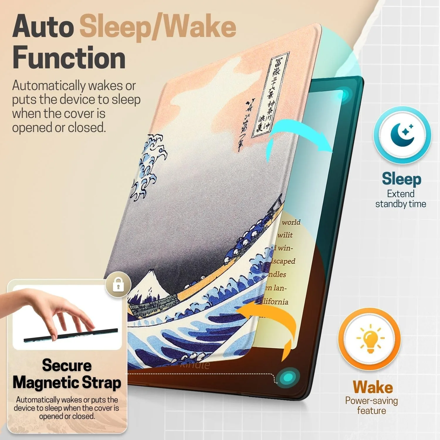 TNP Kindle Paperwhite 12th Gen Case, Colorsoft 7-Inch Cover, Great Wave