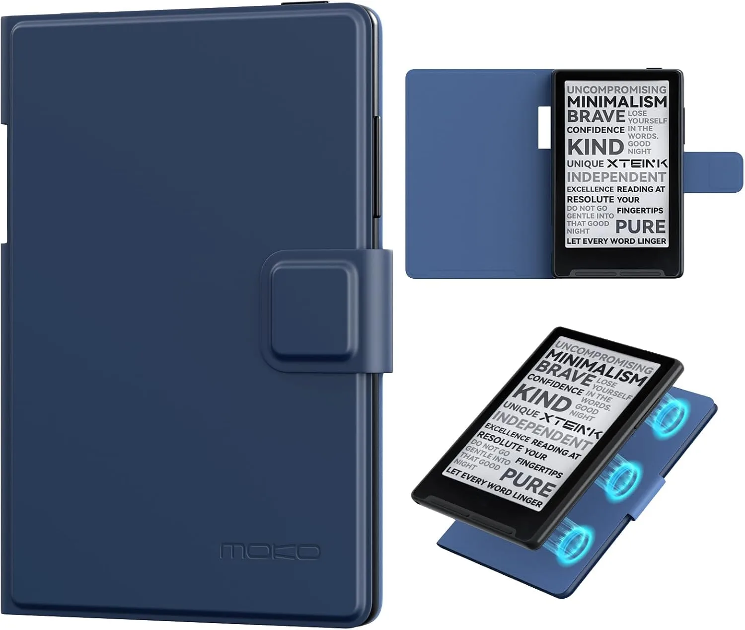 MoKo Magnetic Slim Folio Case for 3.7" XTEINK X3 eReader 2026, Navy Blue