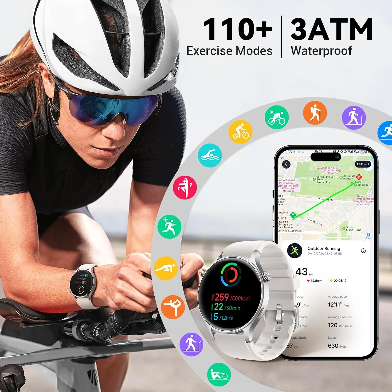 Fitpolo Smart Watch for Men Women,1.32" AMOLED Fitness Tracker (Bone White)