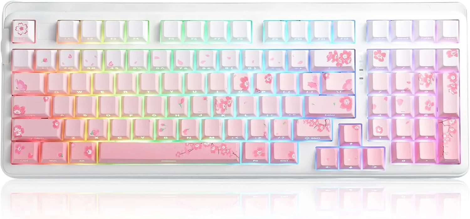Teclado Gamer Dareu EK98pro Sakura Pink Inalámbrico Mecánico Tri-Mode BT/2.4GHz/USB-C con Teclado Numérico