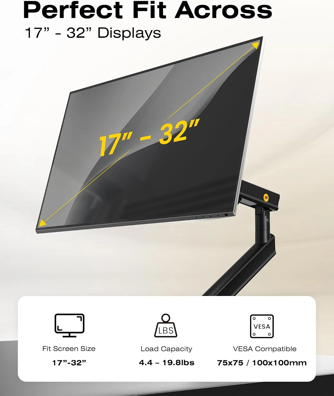 NB SmooVex™ Monitor Arm, Monitor Stand fits up to 32 Inch, Mechanical Spring Mount, VESA 75/100 mm, Model-A5(Black)