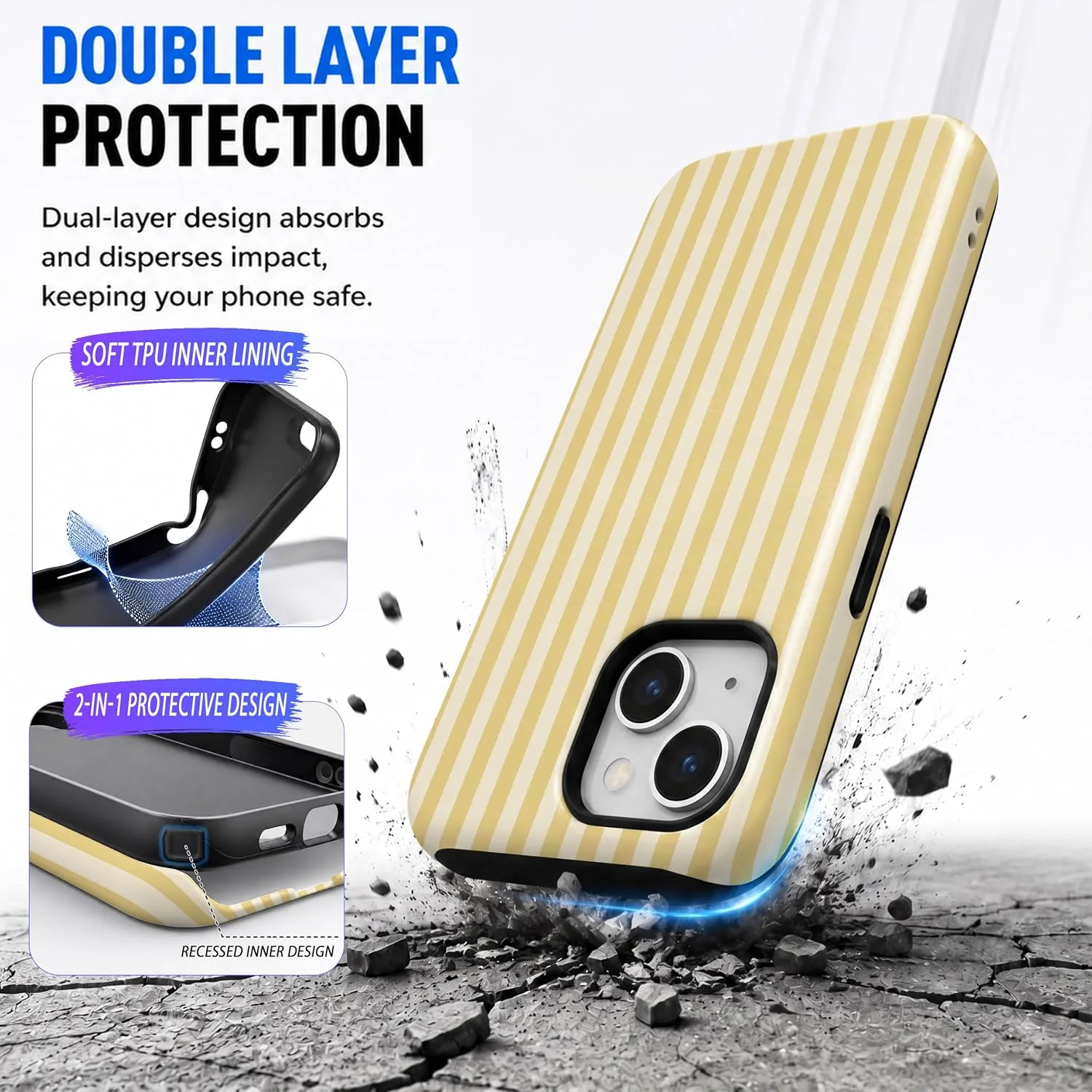 Magnetic for iPhone 15 Phone Case, Cute Butter Yellow Striped