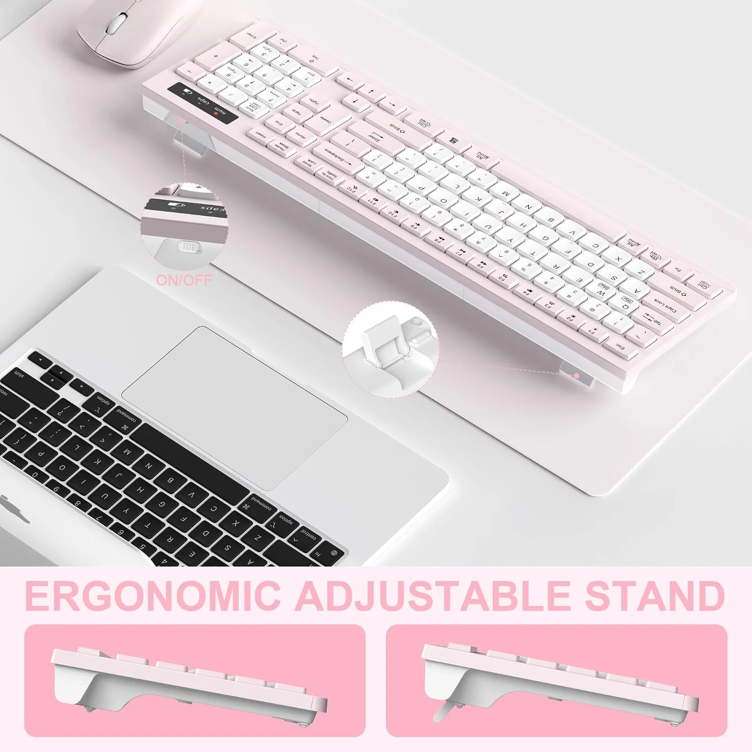 Wireless Keyboard and Mouse Combo Silent for Office and Home(Pink-B)