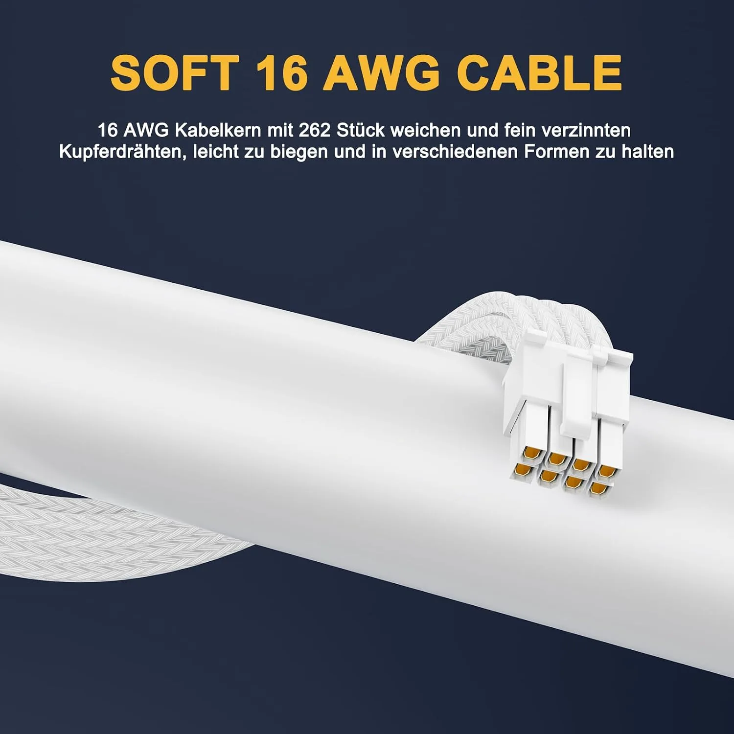 Sirlyr PSU Cable Extension Kit,One Way Bend Design PC Cables - Bright White Braided 1x 24Pin ATX / 2X 8 (4+4) Pin EPS/Gold-Plated 2X 8 (6+2) Pin PCIE for Power Supply,16AWG 5 Kits