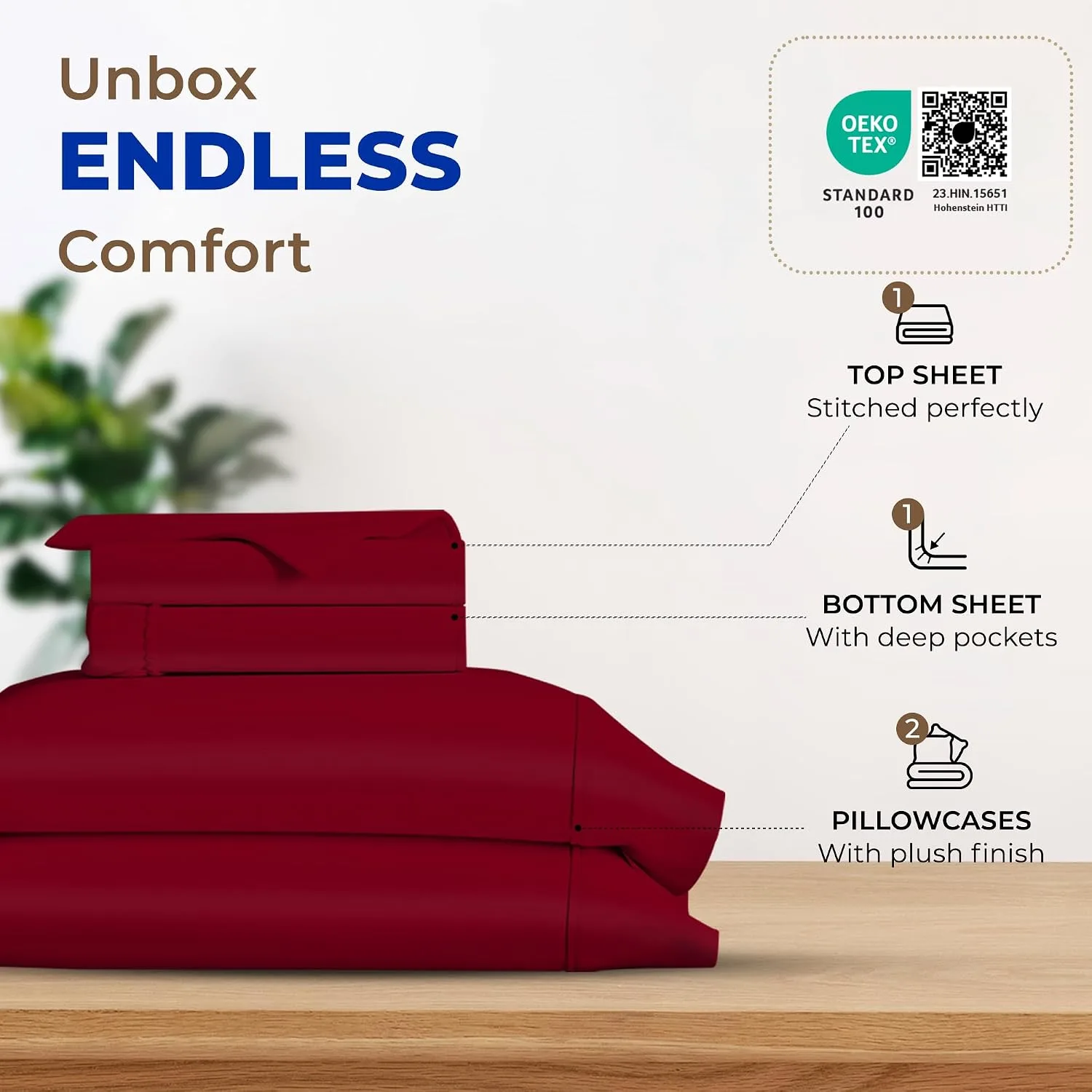 THREAD SPREAD Egyptian Cotton Sheets King Size - Luxury 600 Series King Size Sheets Set (4 PC, Burgundy), 16" Deep Pocket All Around Elastic, Soft, Cooling, Sateen Weave, Durable Hotel Bed Sheet Sets