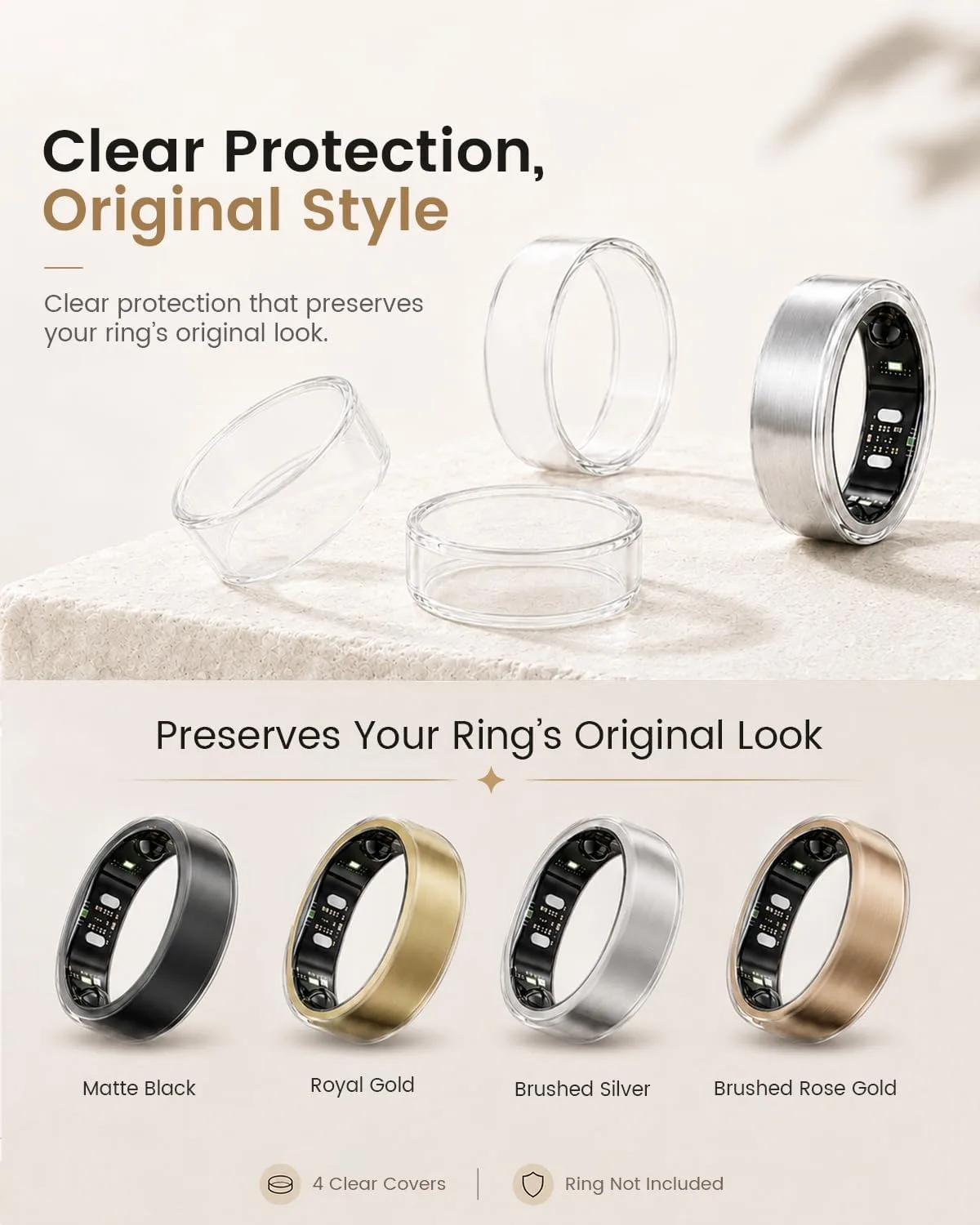 4 Pack Clear TPU Ring Cover Compatible with RingConn Gen 3/Gen 2/Gen 2 Air (4*Clear, Size 10)