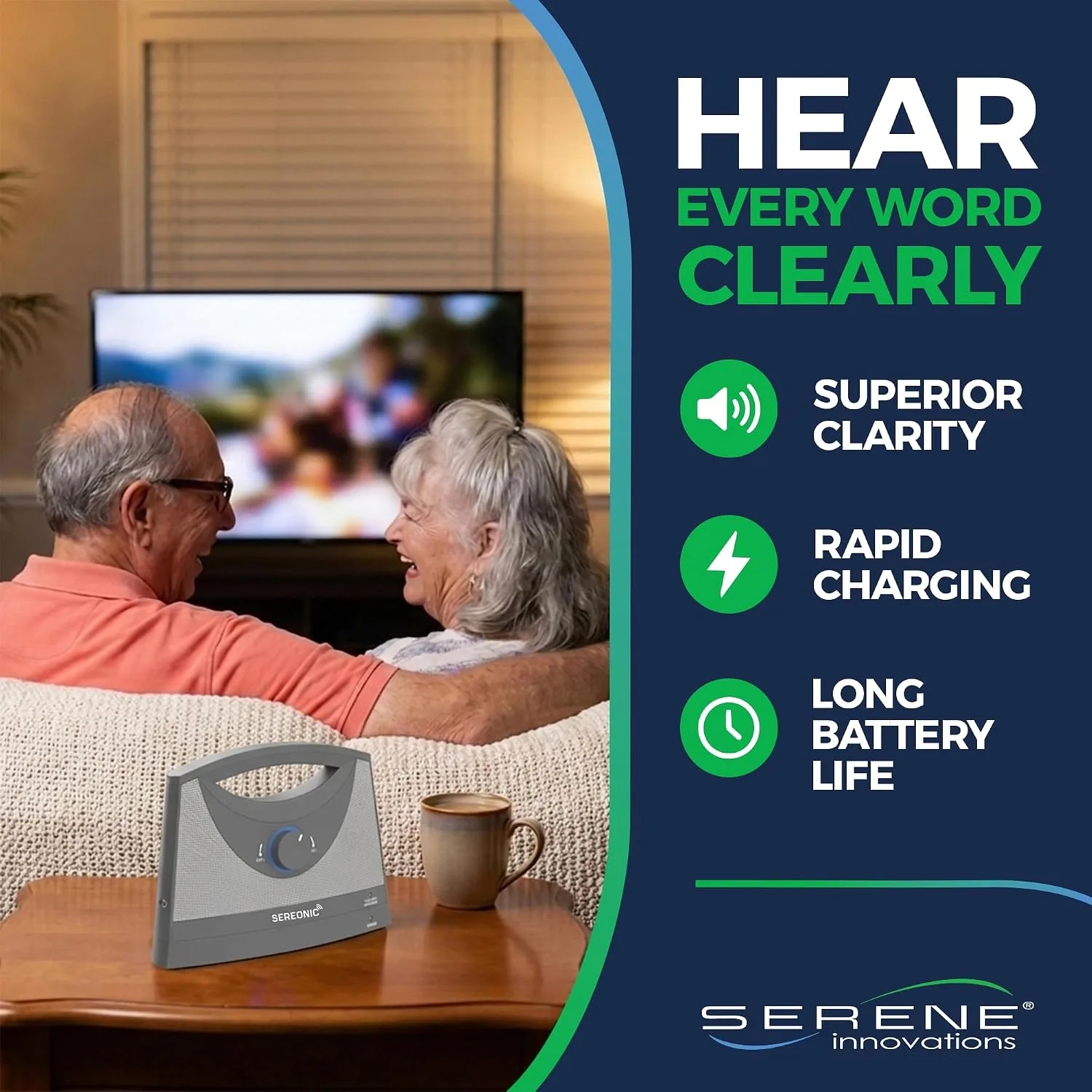 SEREONIC Wireless TV Speakers for Hard of Hearing - Portable, Powerful, and Convenient