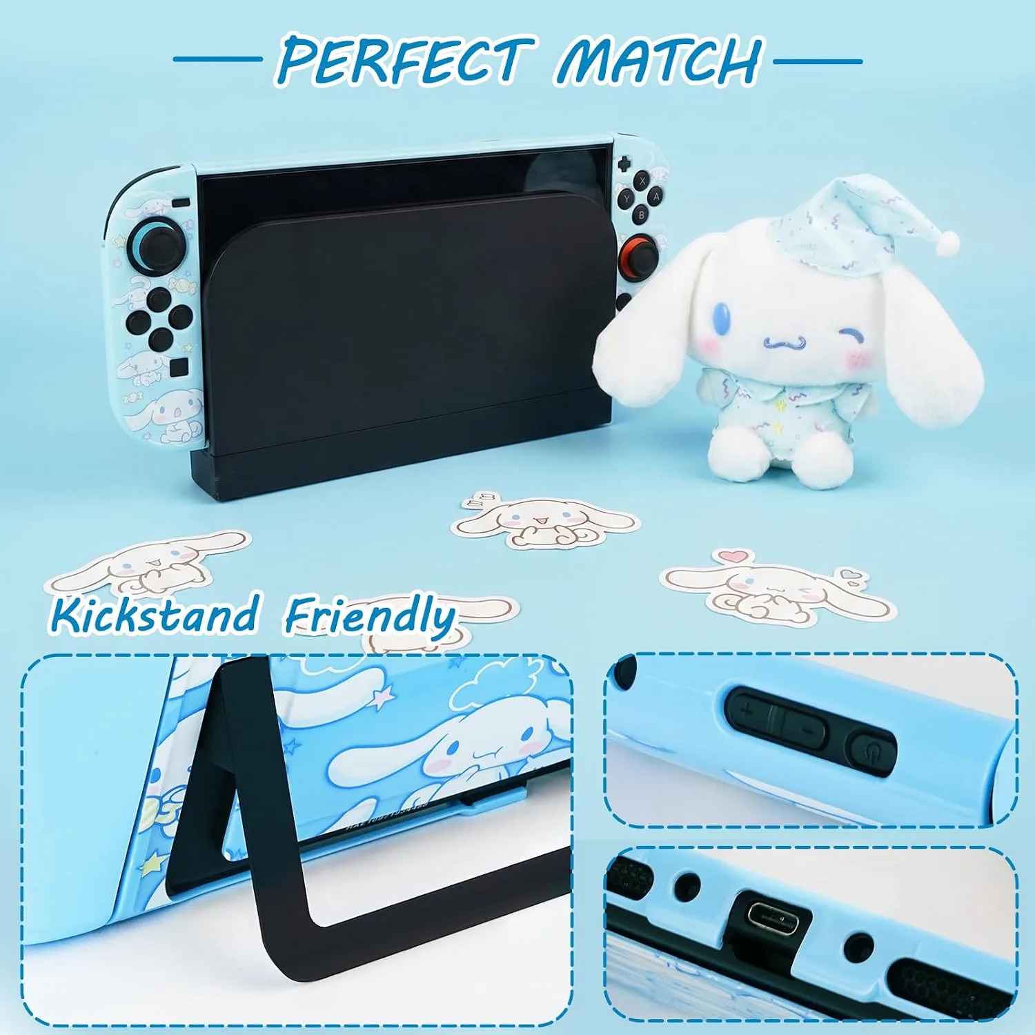 TIKOdirect Carrying Case for Switch 2, Cute Portable Bag Accessories with Soft Protective Case, Screen Protectors and Thumb Grip caps, Game Card Case 7in1, Blue