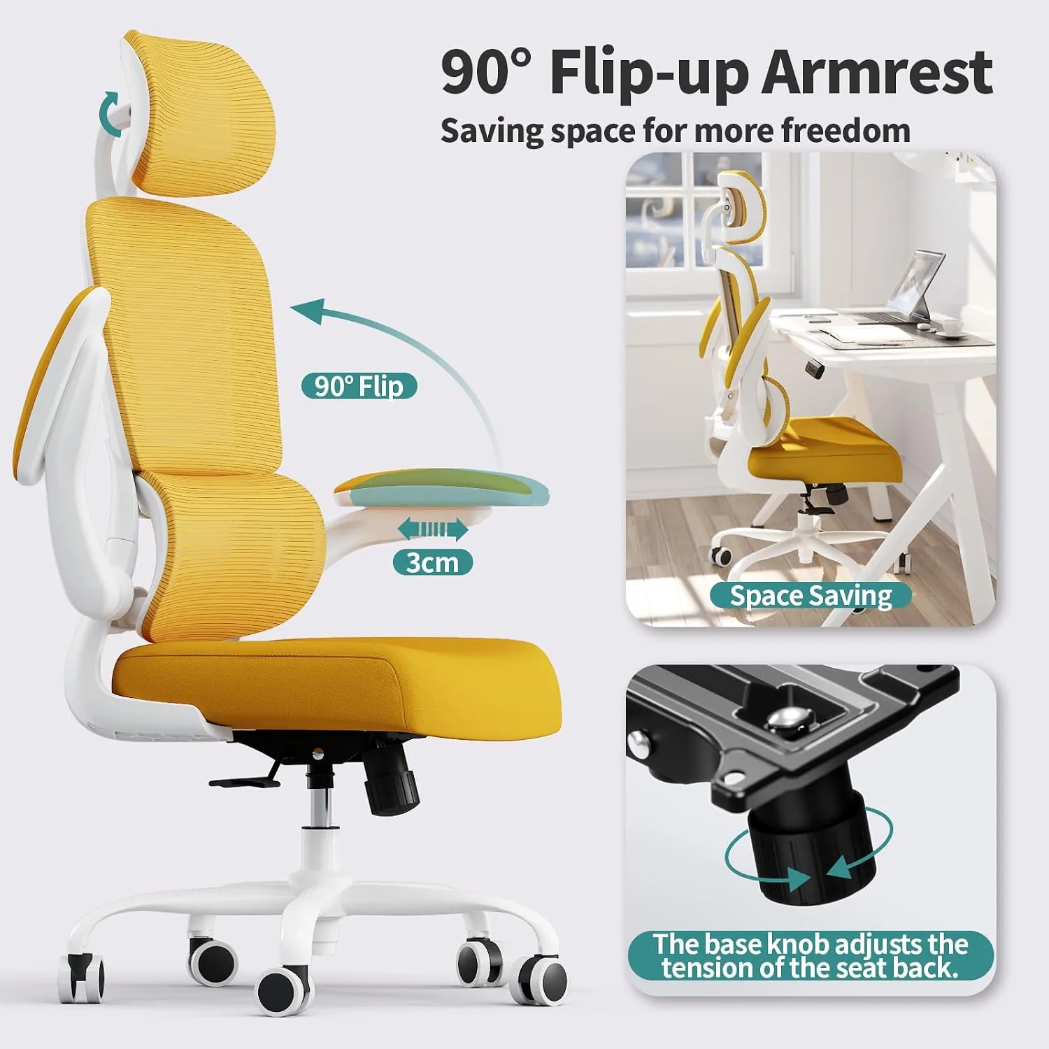 TRALT Office Chair Ergonomic Desk Chair with Lumbar Support Yellow, 1