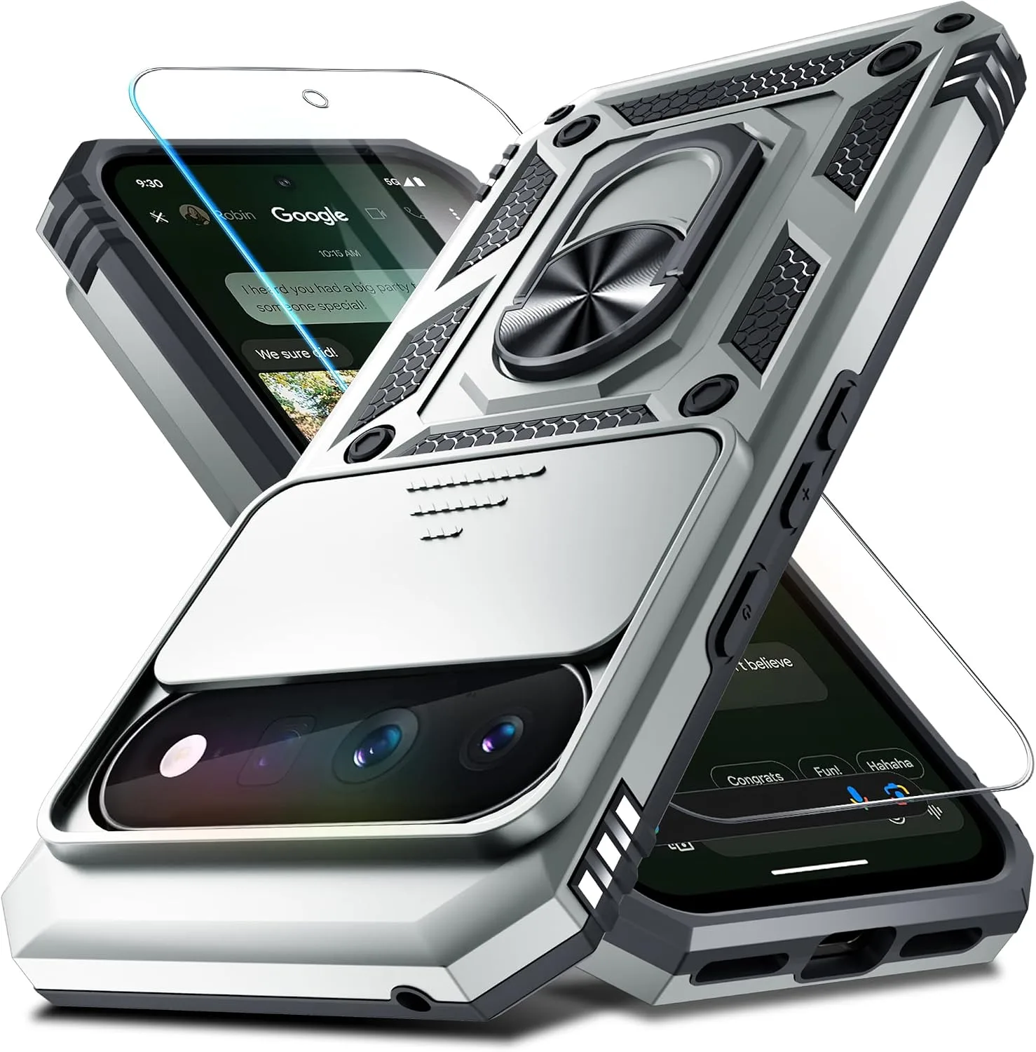 for Google Pixel 11/11 Pro Case Built in Slide Camera Cover,Silver