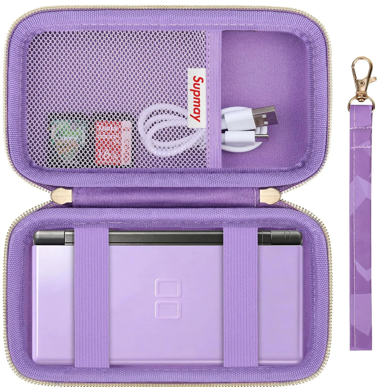 Supmay Hard Carrying Case Compatible with Nintendo DS Lite NDSL, Gameboy Advance Games Storage Holder Travel Bag with Mesh Pocket for USB Charging Cable, Stylus, Earphones, Game Cartridge, Purple