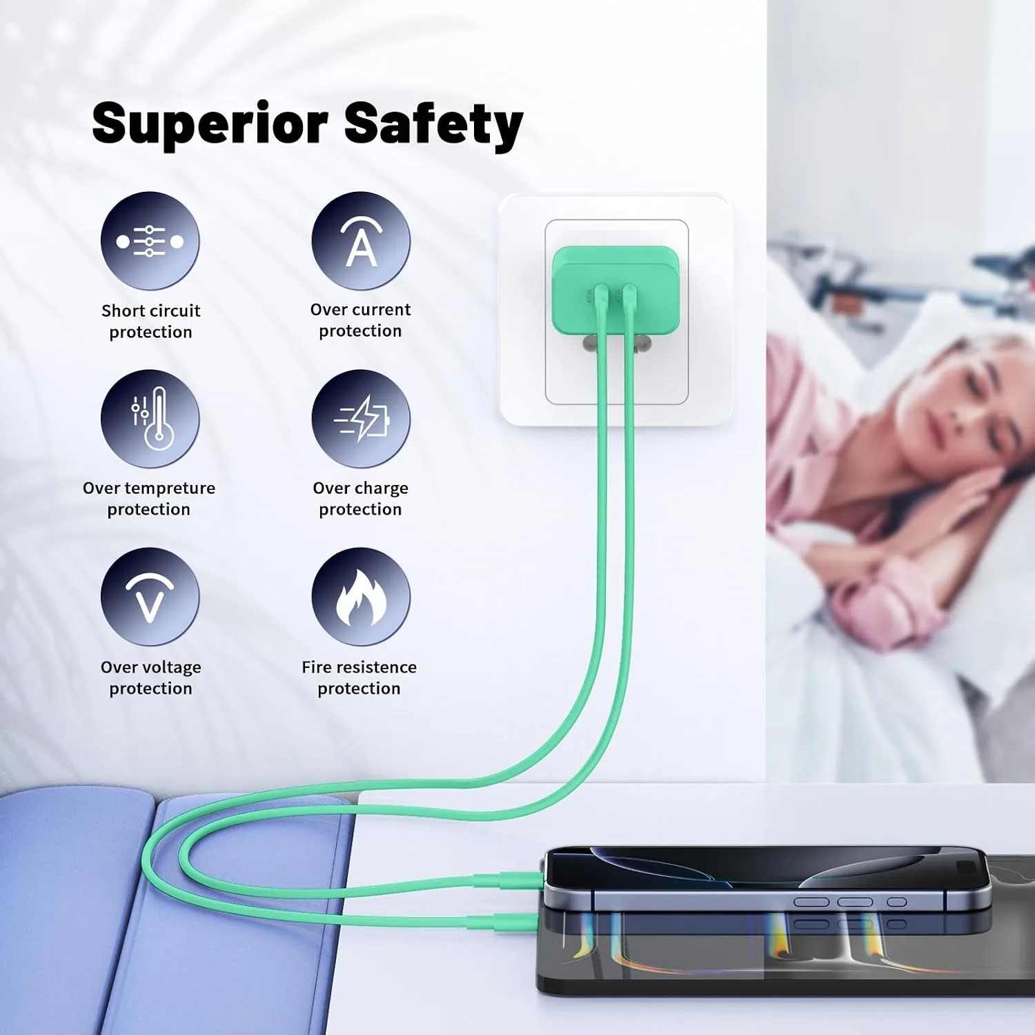 QZIIW iPhone 18 17 16 Pro Max Fast Charger,45W Dual Port USB C Fast Charger