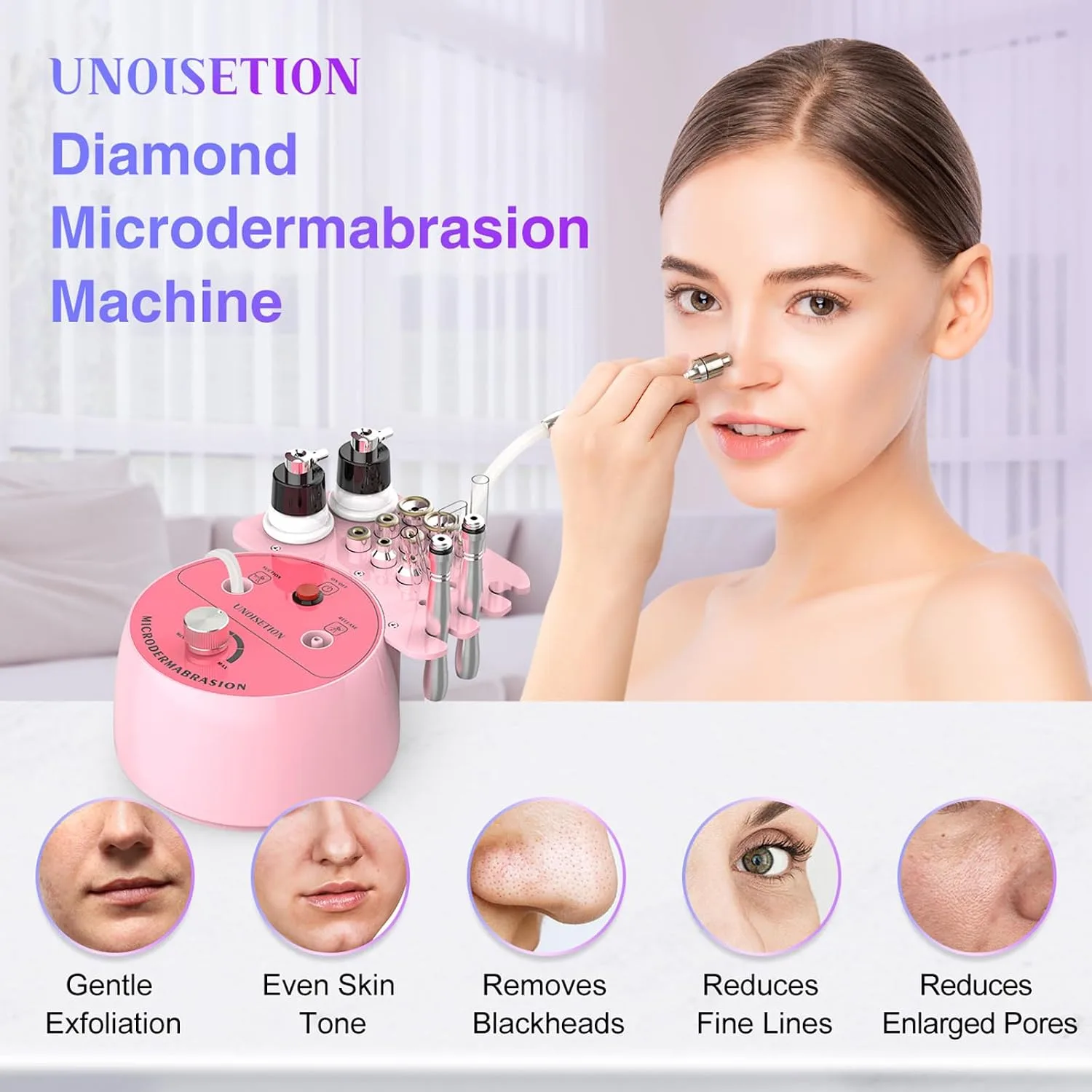 Diamond Microdermabrasion Machine Professional for Facial UNOISETION 3 in 1 Home Microdermabrasion Machine for Skin Exfoliating, Blackhead Removal, Spray Facial Moisturizing