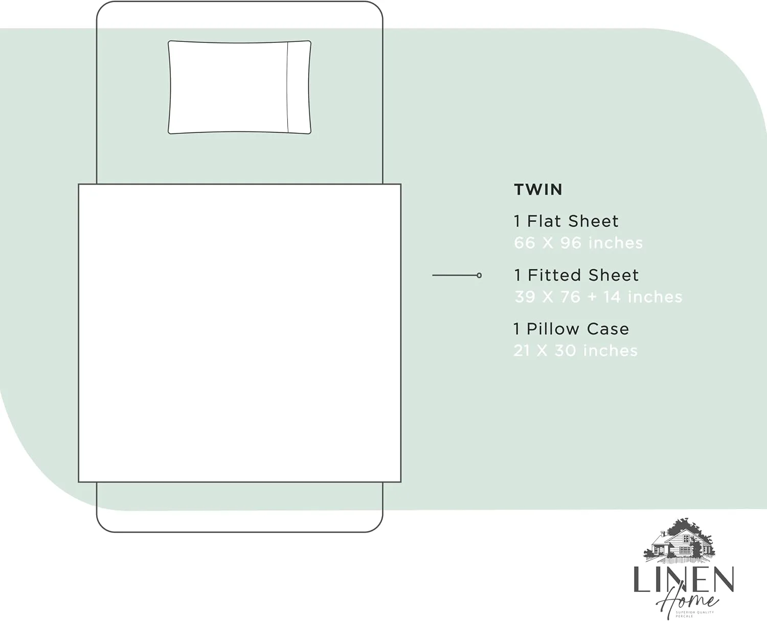 Linen Home 100% Cotton Percale Sheets Twin Size, Pastel Turk, Deep Pocket, 3 Pieces Set - 1 Flat, 1 Deep Pocket Fitted Sheet and 1 Pillowcase, Crisp Cool and Strong Bed Linen