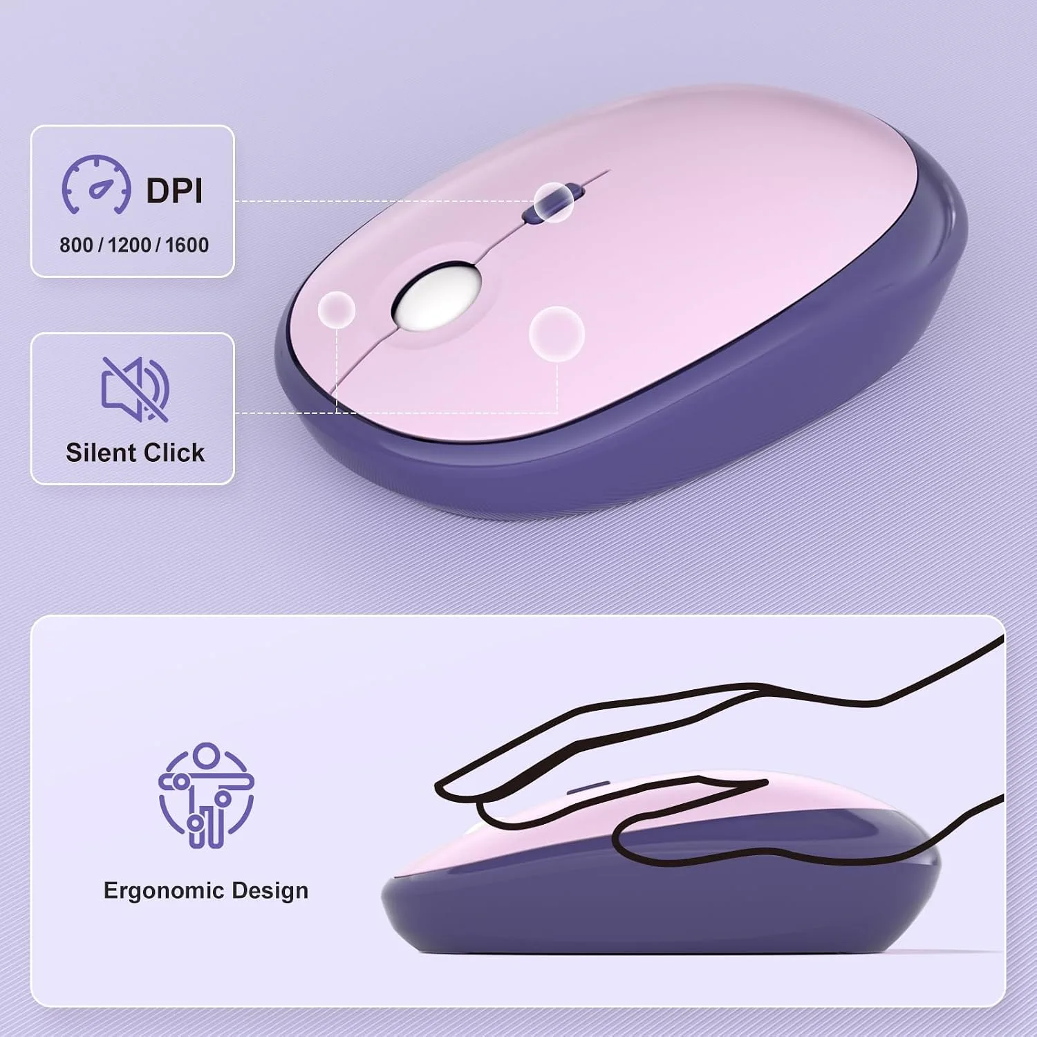 MOFII Wireless Keyboard and Mouse Combo, Full Size 2.4G Retro Round Computer Keyboard and Mouse Set, Plug and Play, for Windows, Computer, Desktop, PC, Notebook - (Purple Gradient)