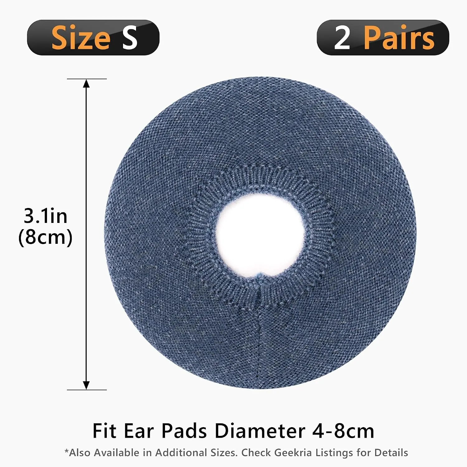 Geekria 2 Pairs Knit Headphones Ear Covers - Product Safety Certified - Washable & Stretchable Sanitary Earcup Protectors for On-Ear Headsets, Sweat Pads for Gym, Meeting (Size S/Blue)