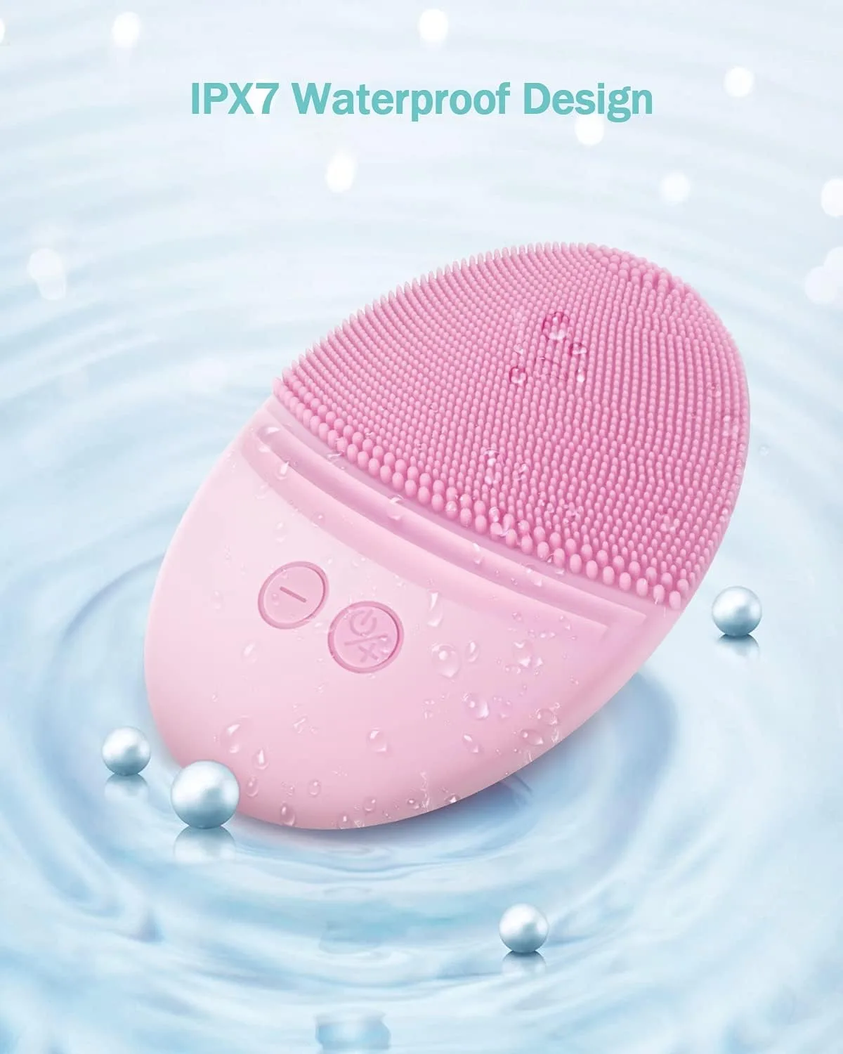 EZBASICS Silicone Facial Cleansing Brush, IPX7 Waterproof, Pink